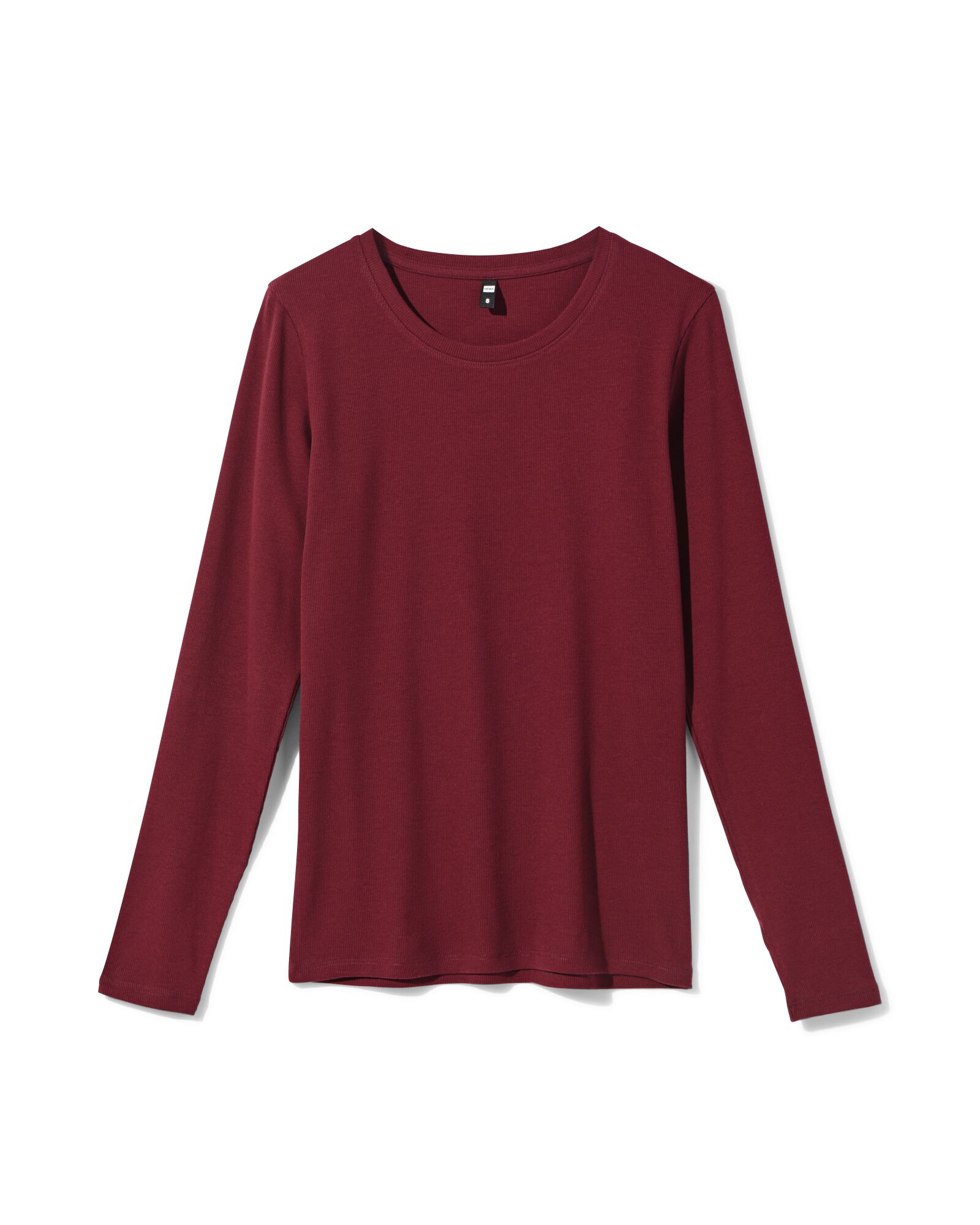 dames T-shirt Clara rib katoen bordeauxrood bordeauxrood - 36306190BURGUNDYRED - HEMA