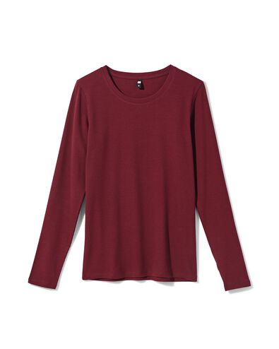 dames T-shirt Clara rib katoen bordeauxrood bordeauxrood - 36306190BURGUNDYRED - HEMA