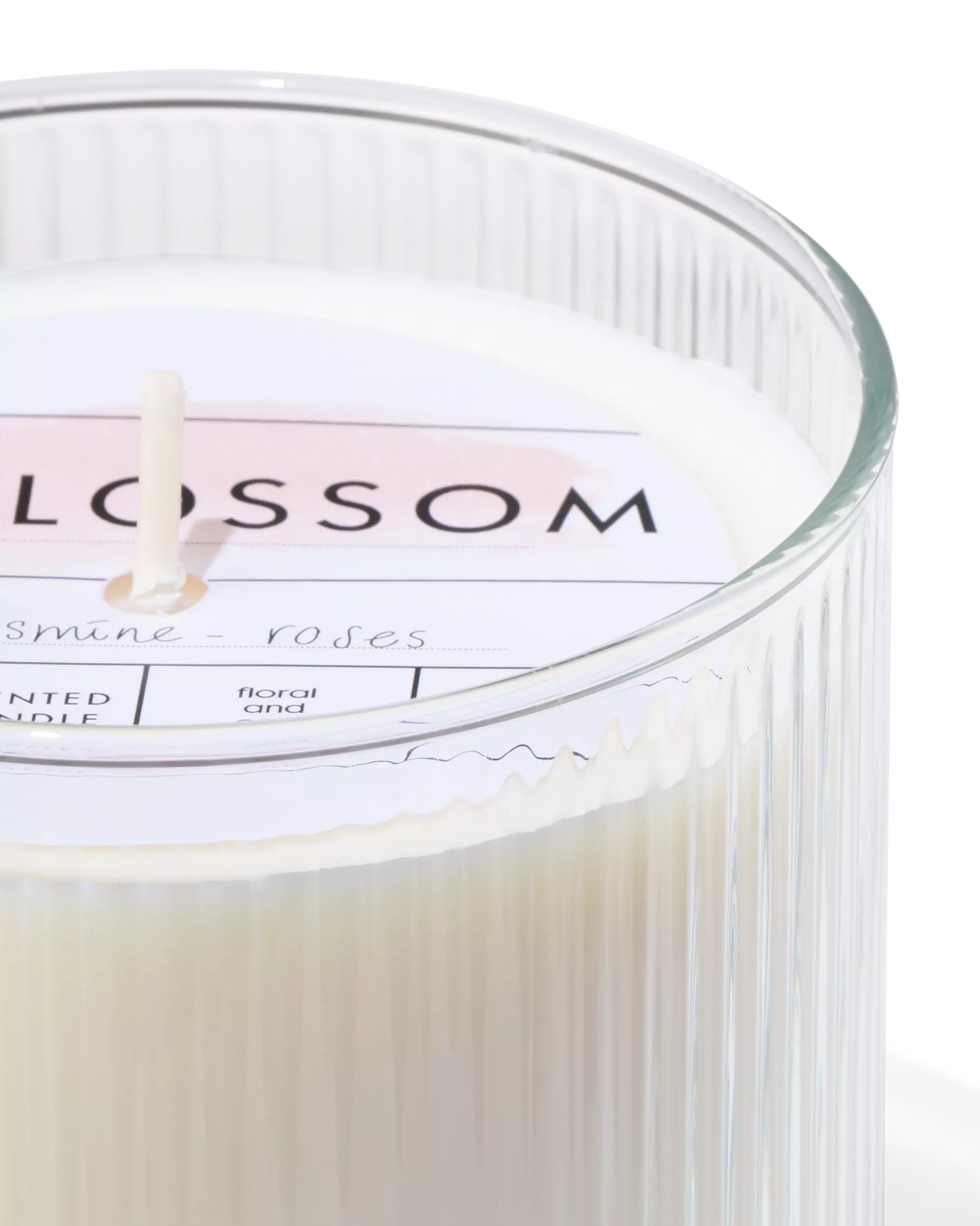 bougie parfumée en verre nervuré Ø10x10 blossom