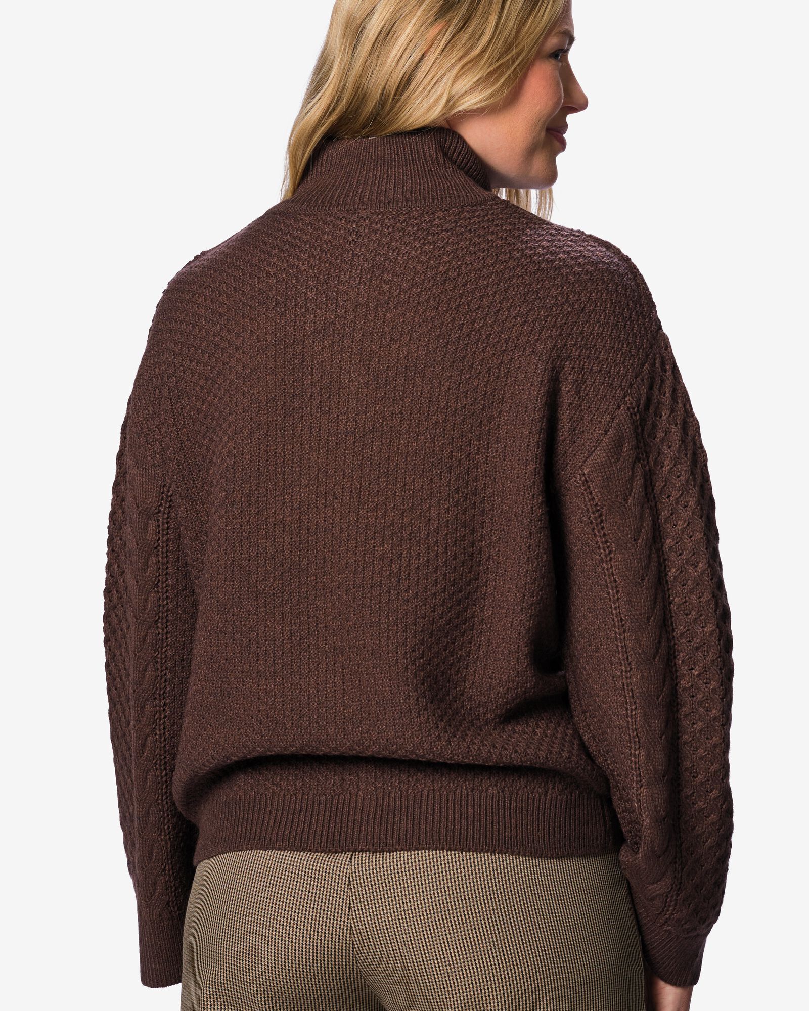 damesvest Zelda kabel grofgebreid bruin bruin - 36214570BROWN - HEMA