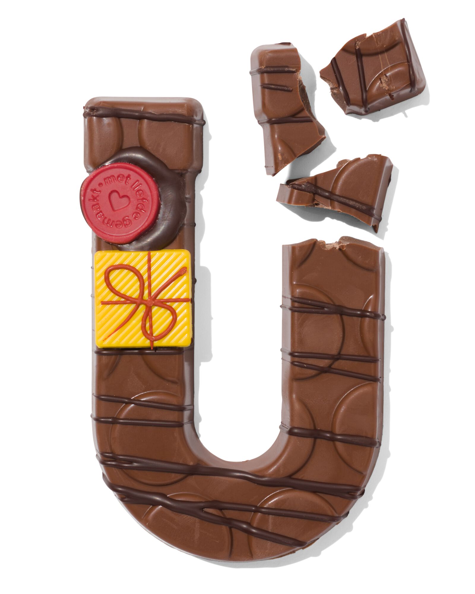 Lettre en chocolat d&eacute;cor&eacute;e &agrave; la main lait U 180g U lait - 24427421 - HEMA