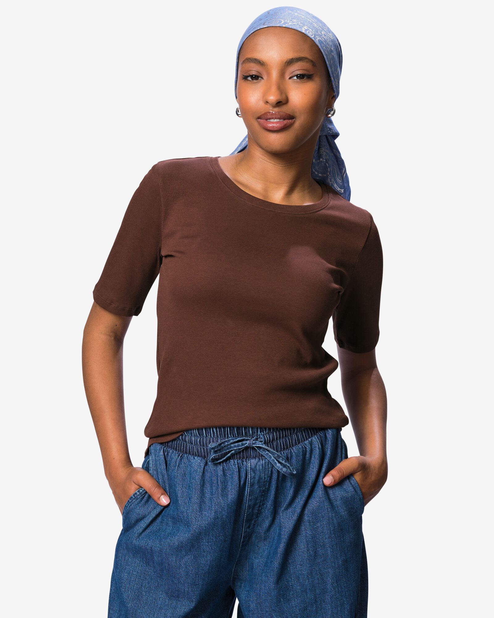 t-shirt femme Clara c&ocirc;tel&eacute; marron - 36305790BROWN - HEMA