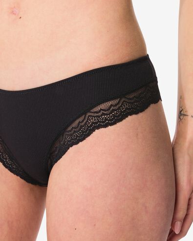 dames brazilian rib met kant zwart zwart - 21900245BLACK - HEMA