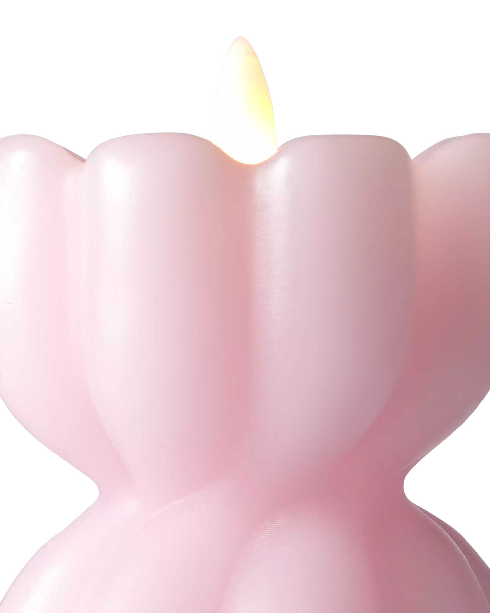 bougie LED en forme de diabolo ⌀6,5 x 15,4 cm nervurée rose pâle