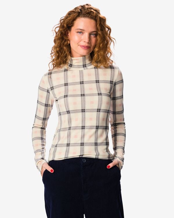 dames T-shirt Ola ruiten gebroken wit gebroken wit - 36215170OFFWHITE - HEMA