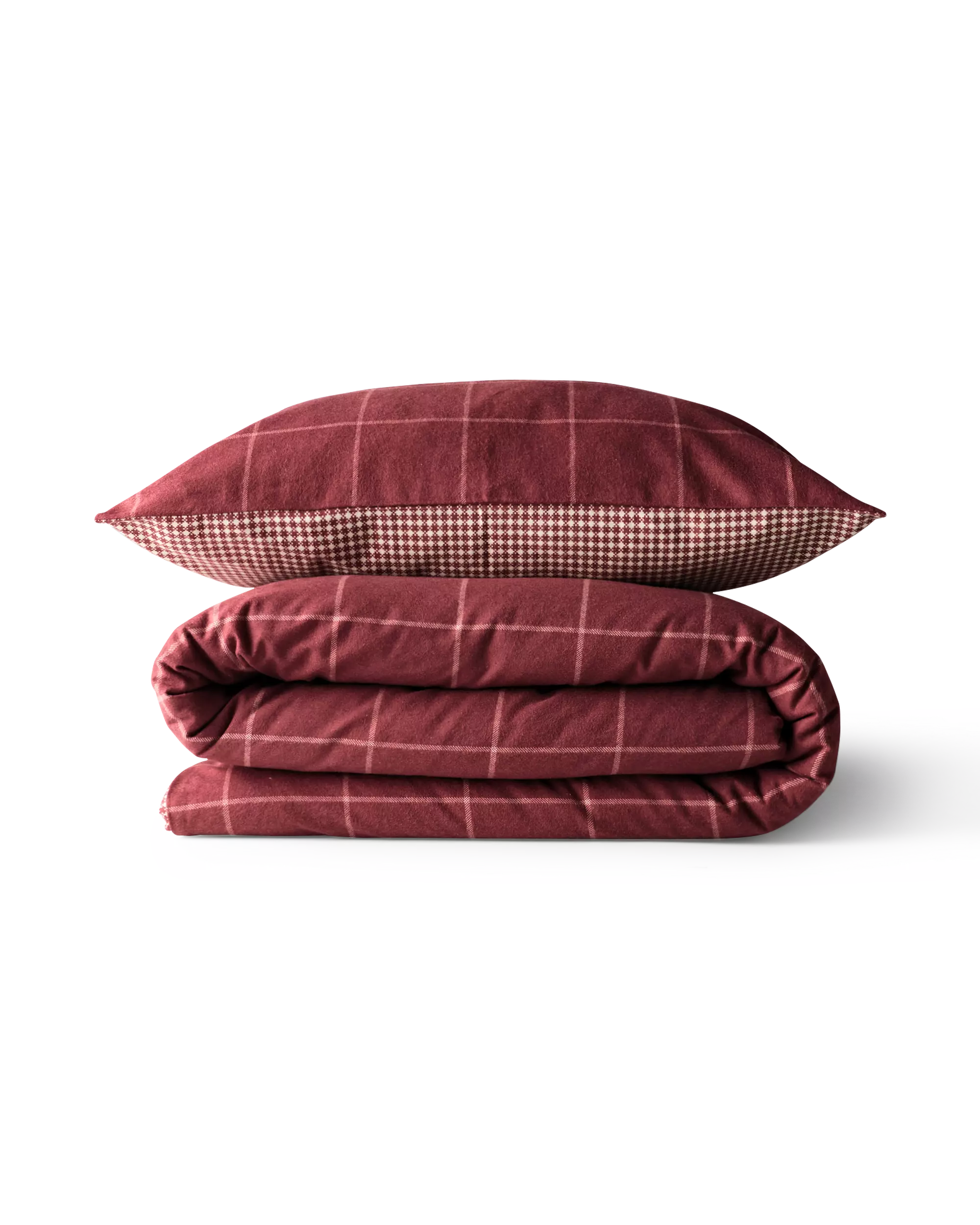 Bettbezug 140 × 200/220 cm, Flanell, kariert, weinrot