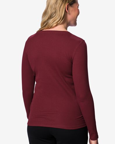 dames T-shirt Clara rib katoen bordeauxrood bordeauxrood - 36306190BURGUNDYRED - HEMA
