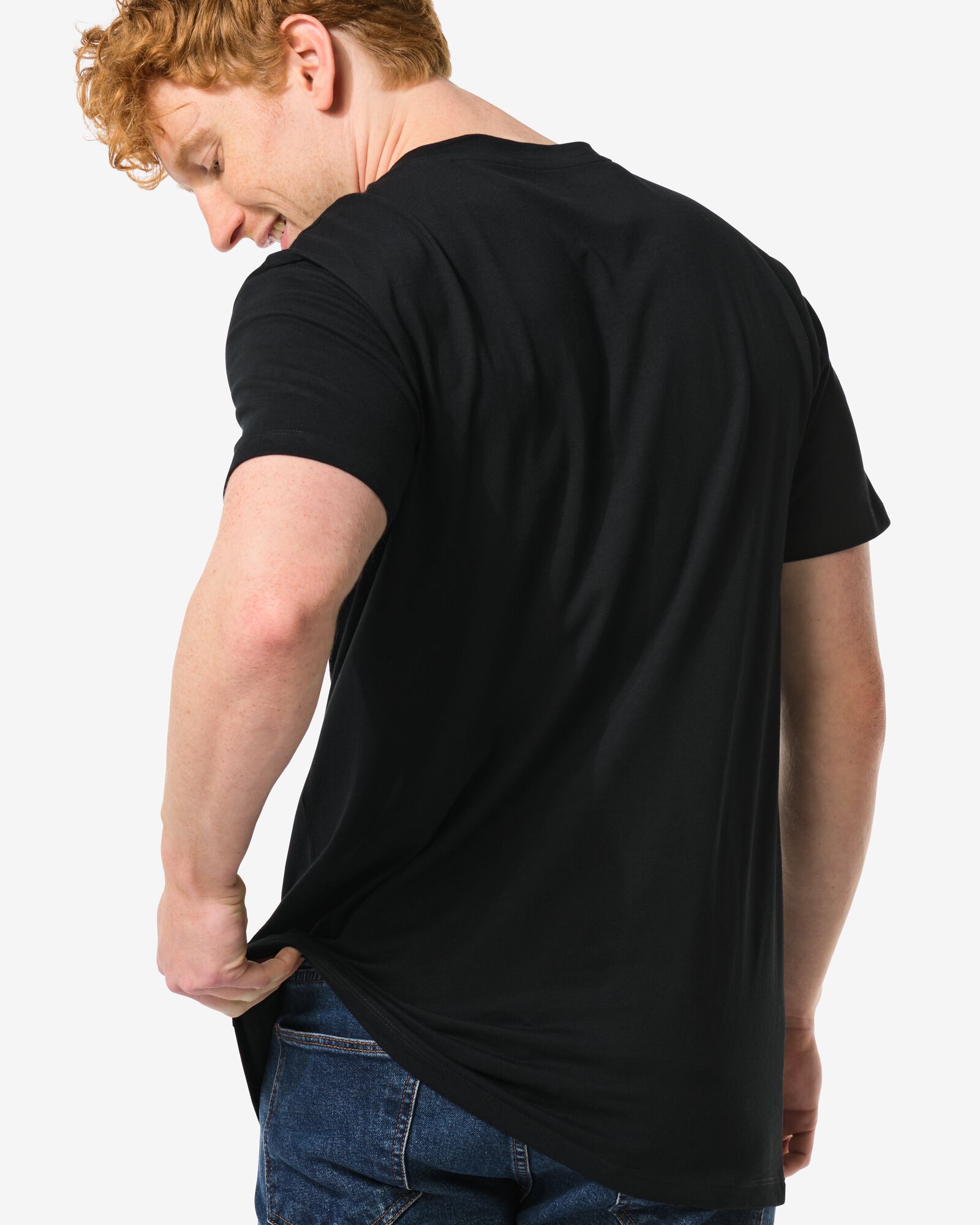 heren t-shirt regular fit o-hals extra lang - 2 stuks zwart zwart - 34277070BLACK - HEMA