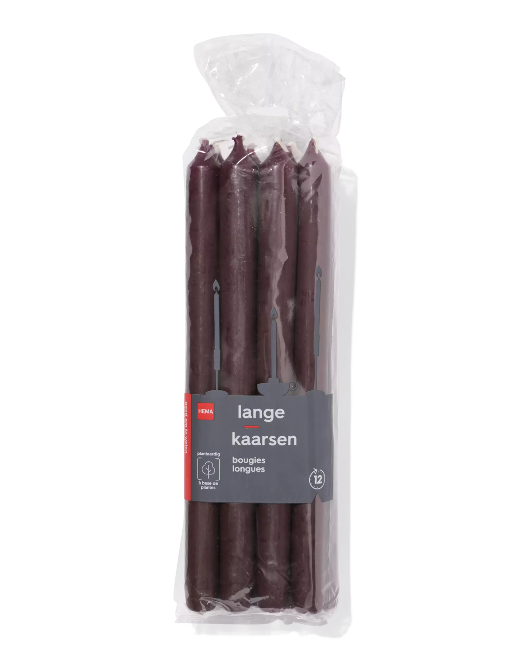 bougie longue longue Ø2,2x29cm marron foncé - 12 pièces