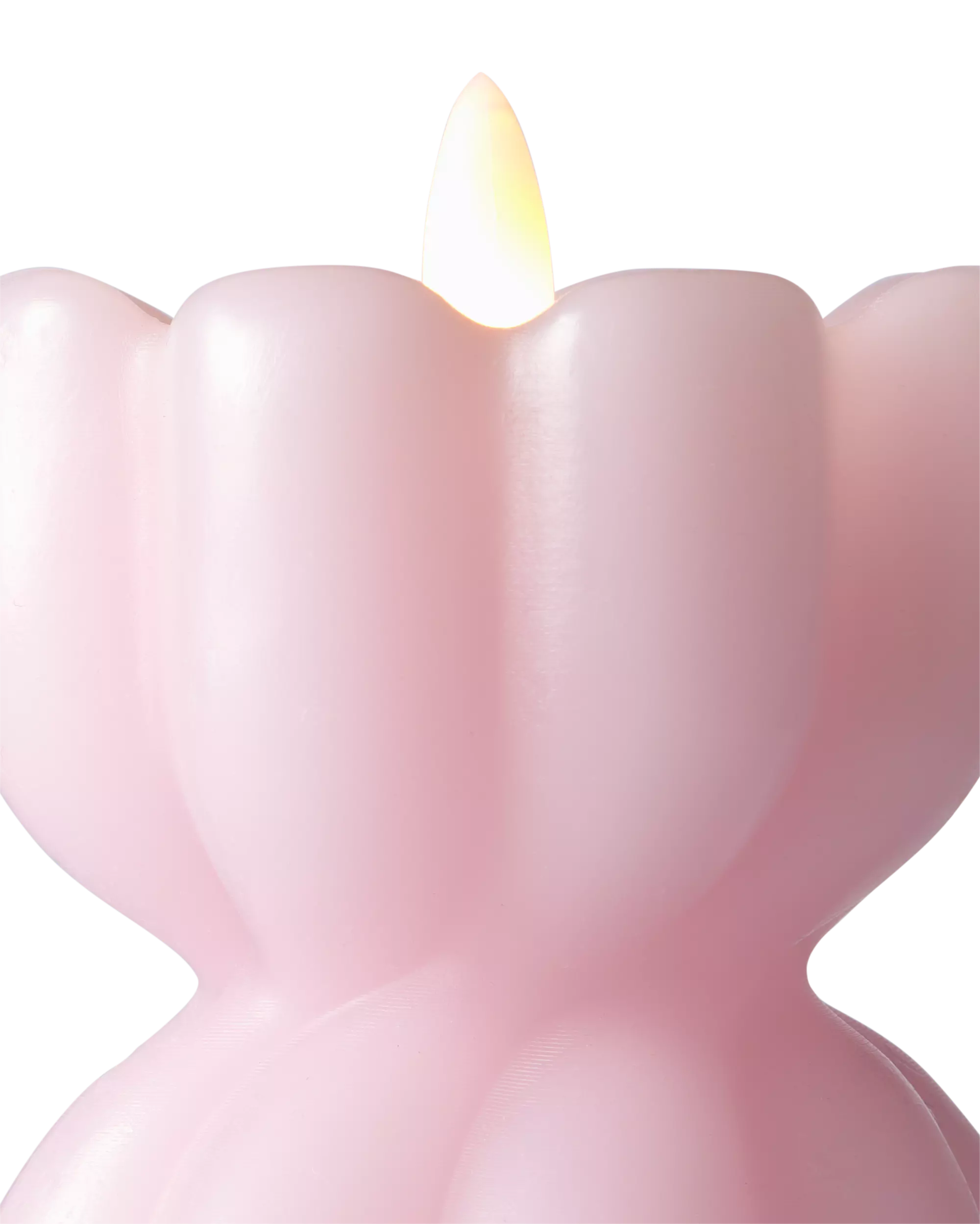 bougie LED en forme de diabolo ⌀6,5 x 11,5 cm nervurée rose pâle
