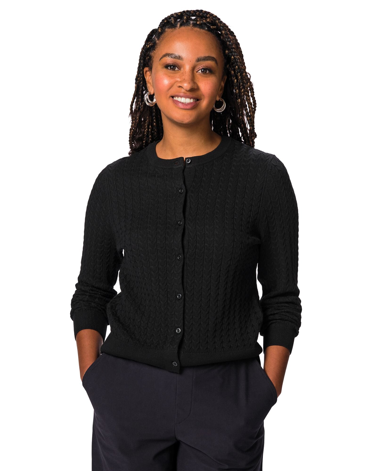 damesvest Livia kabel zwart zwart - 36213860BLACK - HEMA