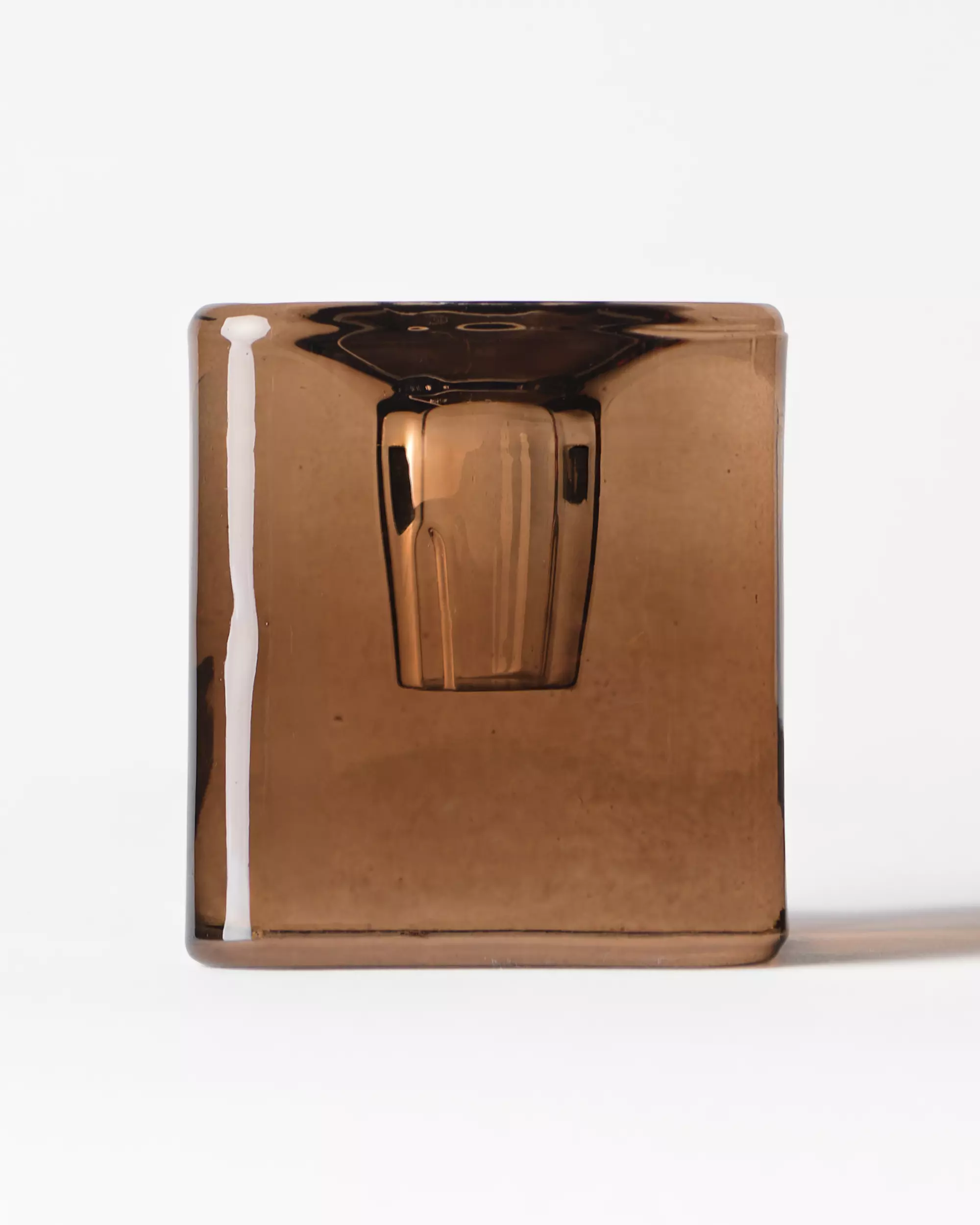 bougeoir ⌀5x12cm Kub verre marron