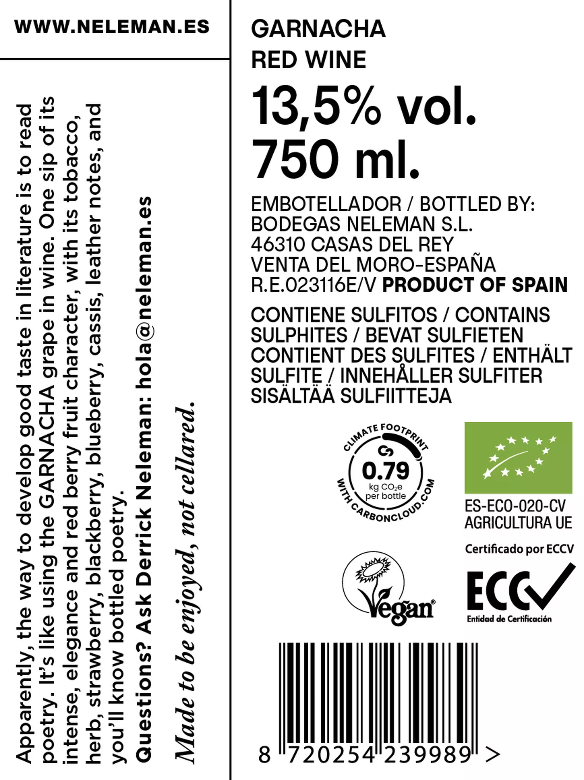 Neleman garnacha biologique 0.75L