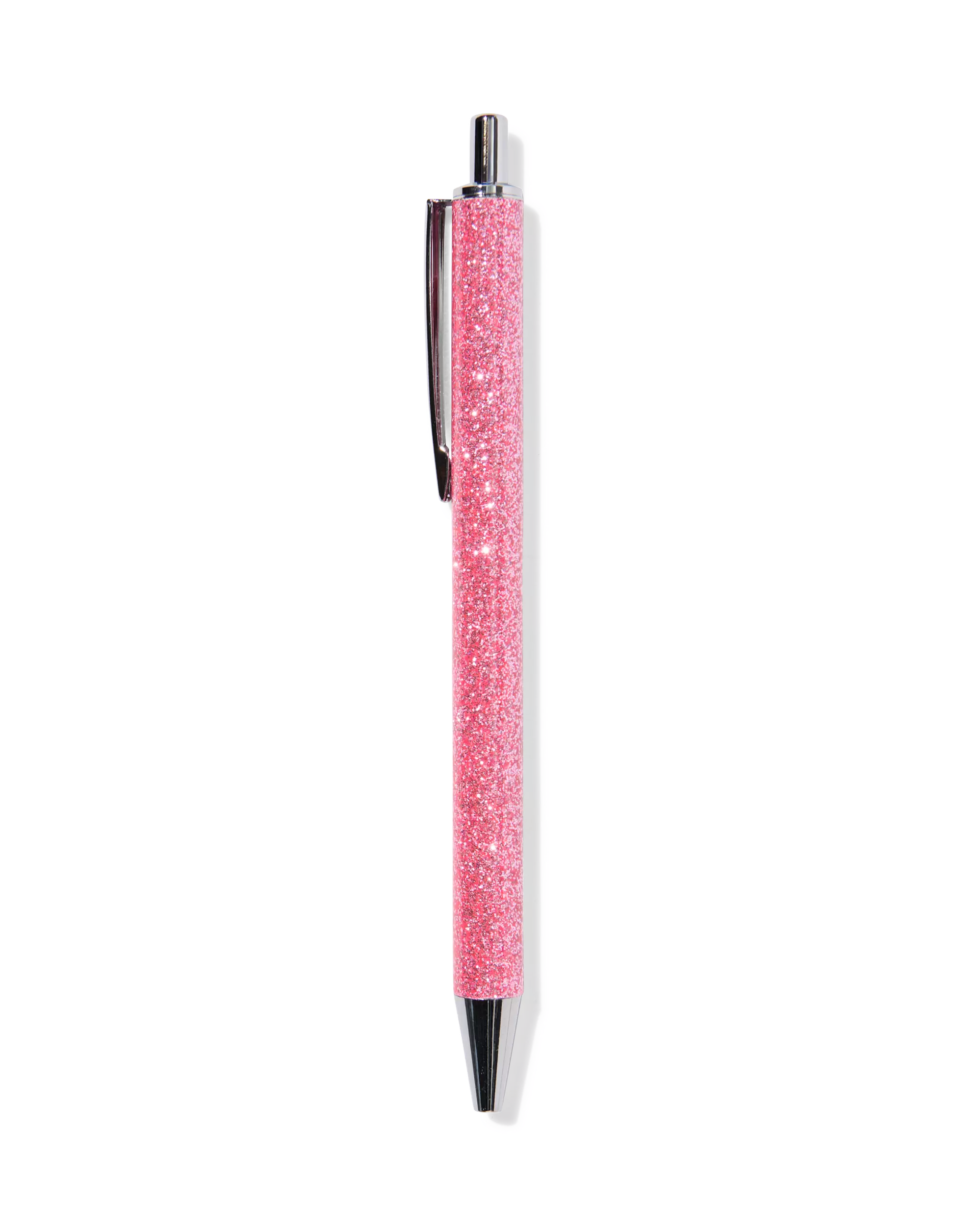 balpen roze glitter blauwschrijvend