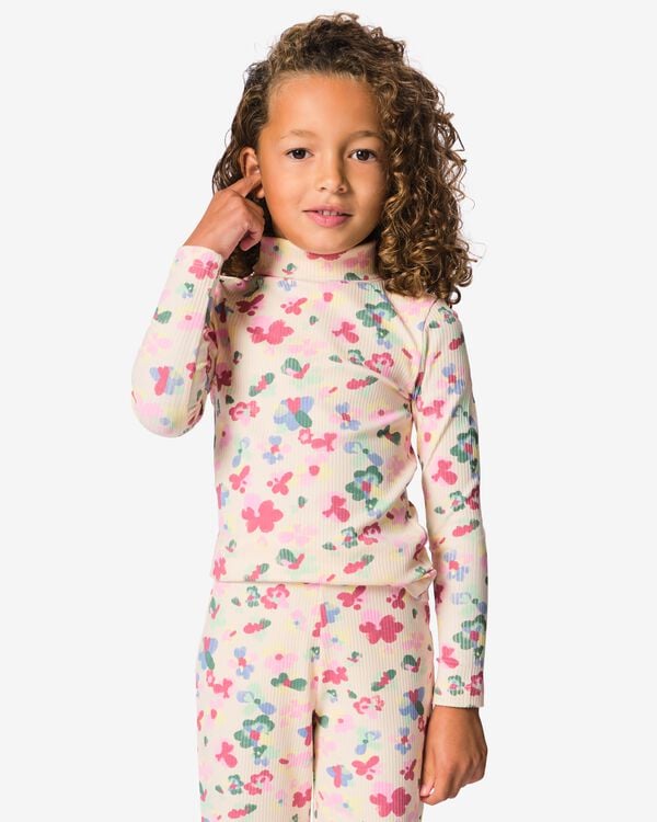 Kinder-T-Shirt, gerippt, gebl&uuml;mt rosa rosa - 30805410PINK - HEMA
