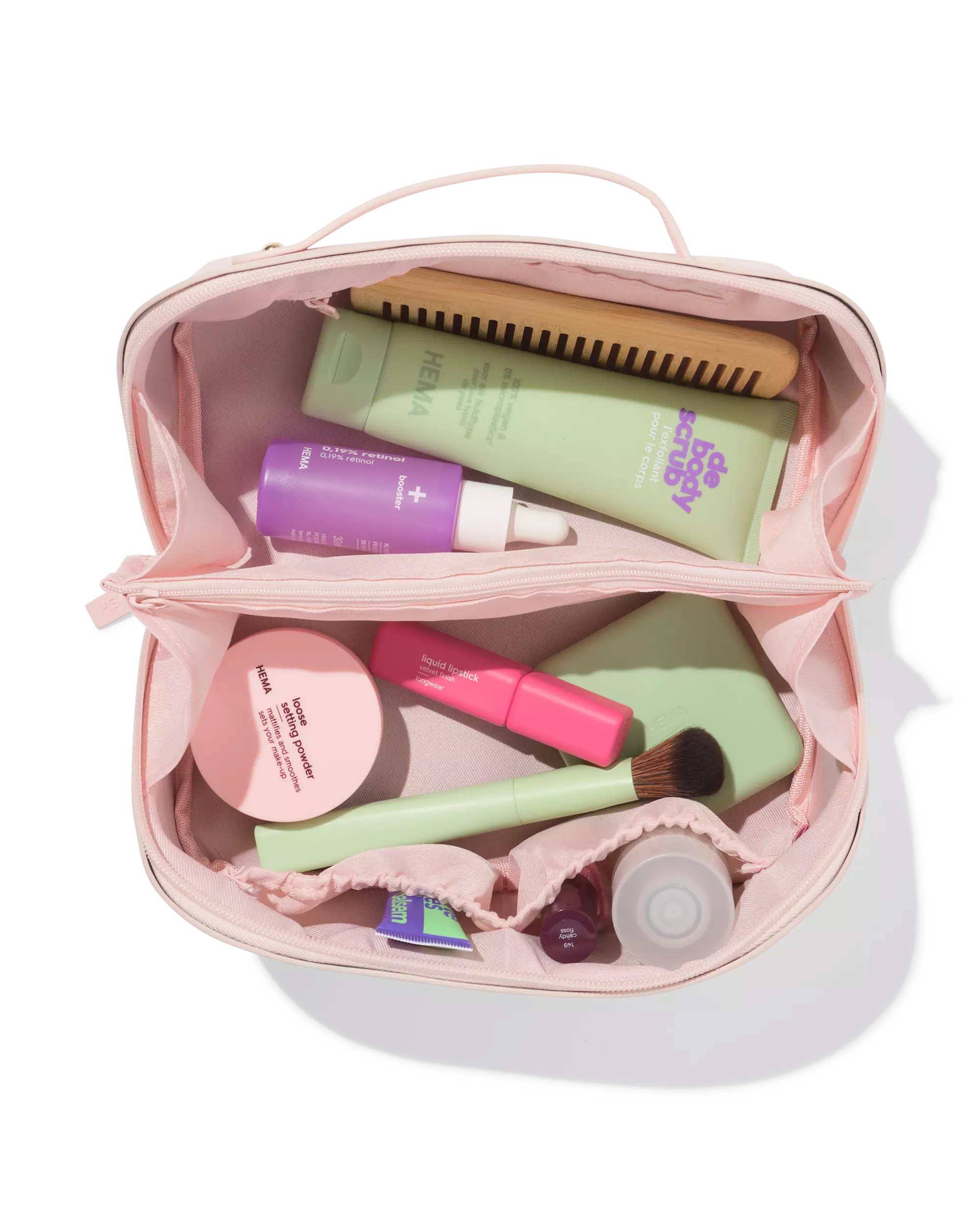 toilettas met diagonale rits 24x12x12cm roze