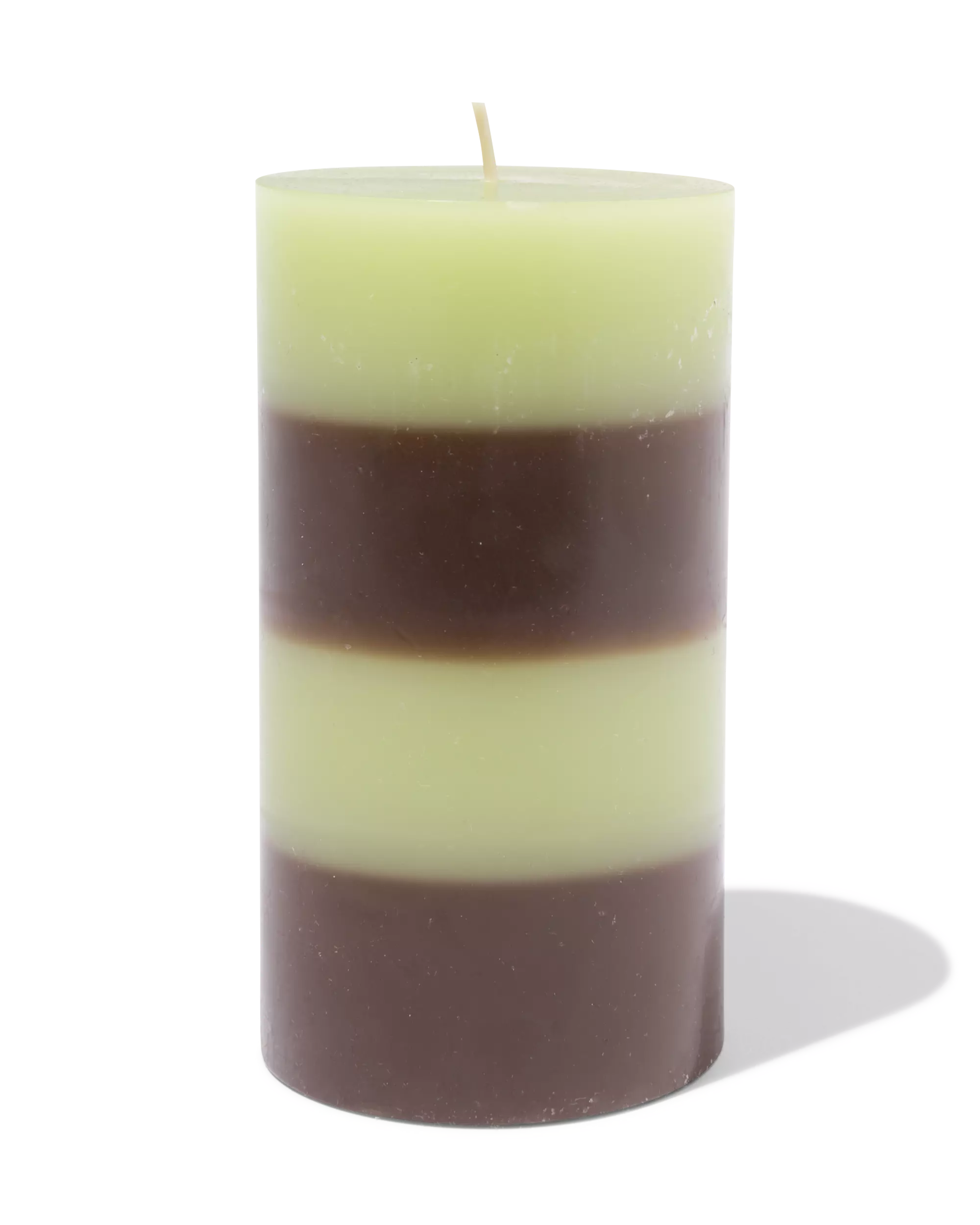 bougie cylindrique ⌀7x13cm rayures marron-vert