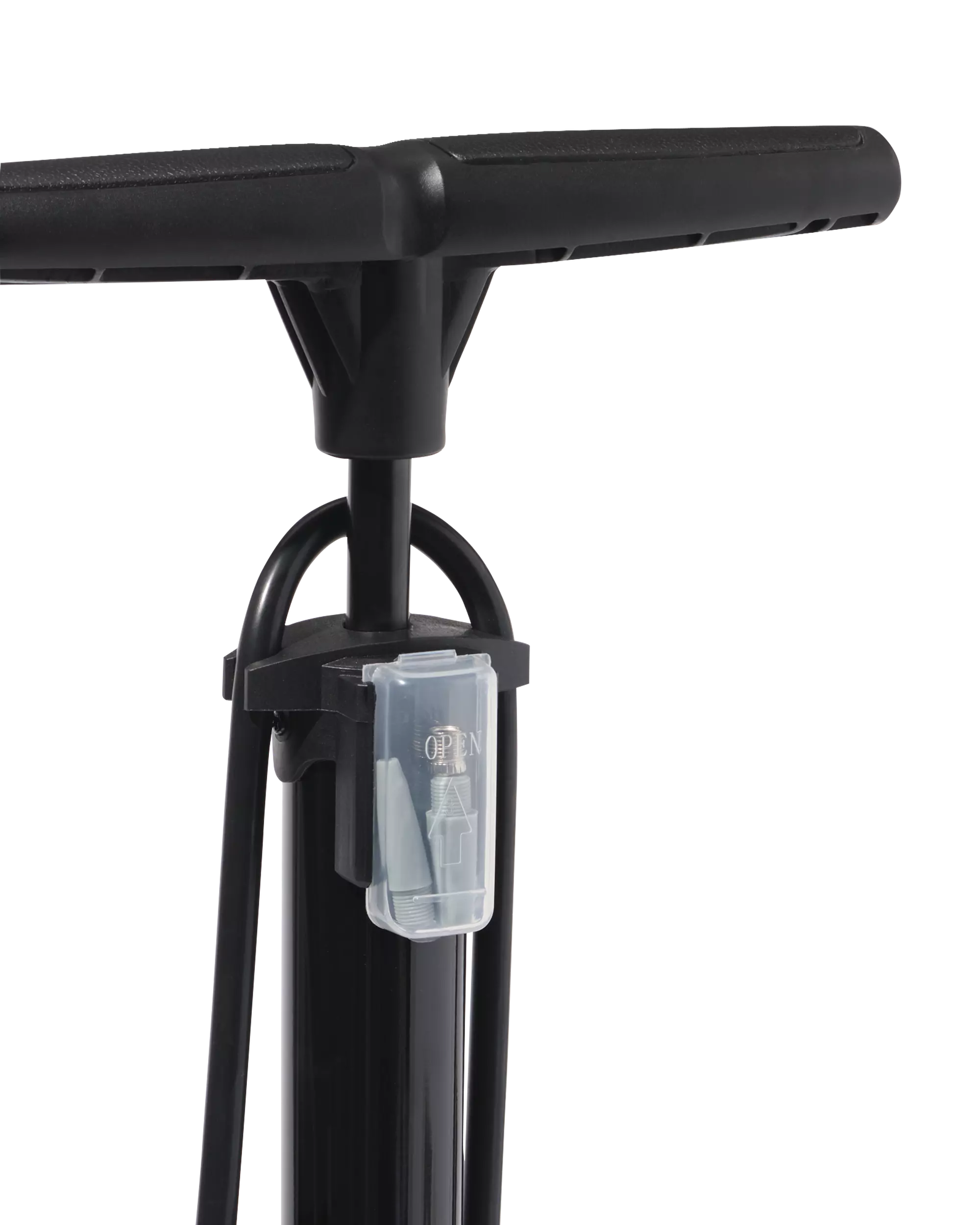 Fahrradpumpe, stehend, mit doppelter Ventilklemme und Manometer