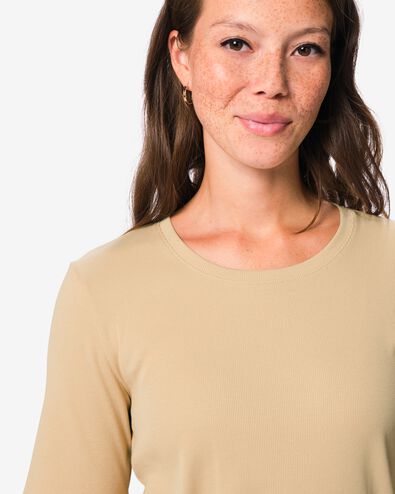 Damen-T-Shirt, Regular Fit, gerippt beige beige - 36306660BEIGE - HEMA