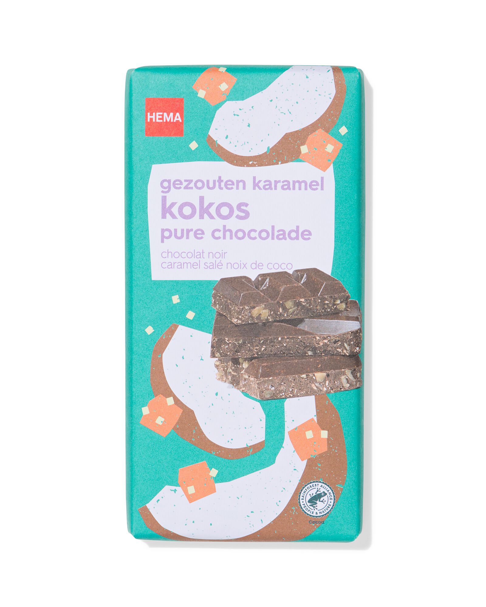 chocoladereep puur gezouten karamel kokos 180g - 10350053 - HEMA
