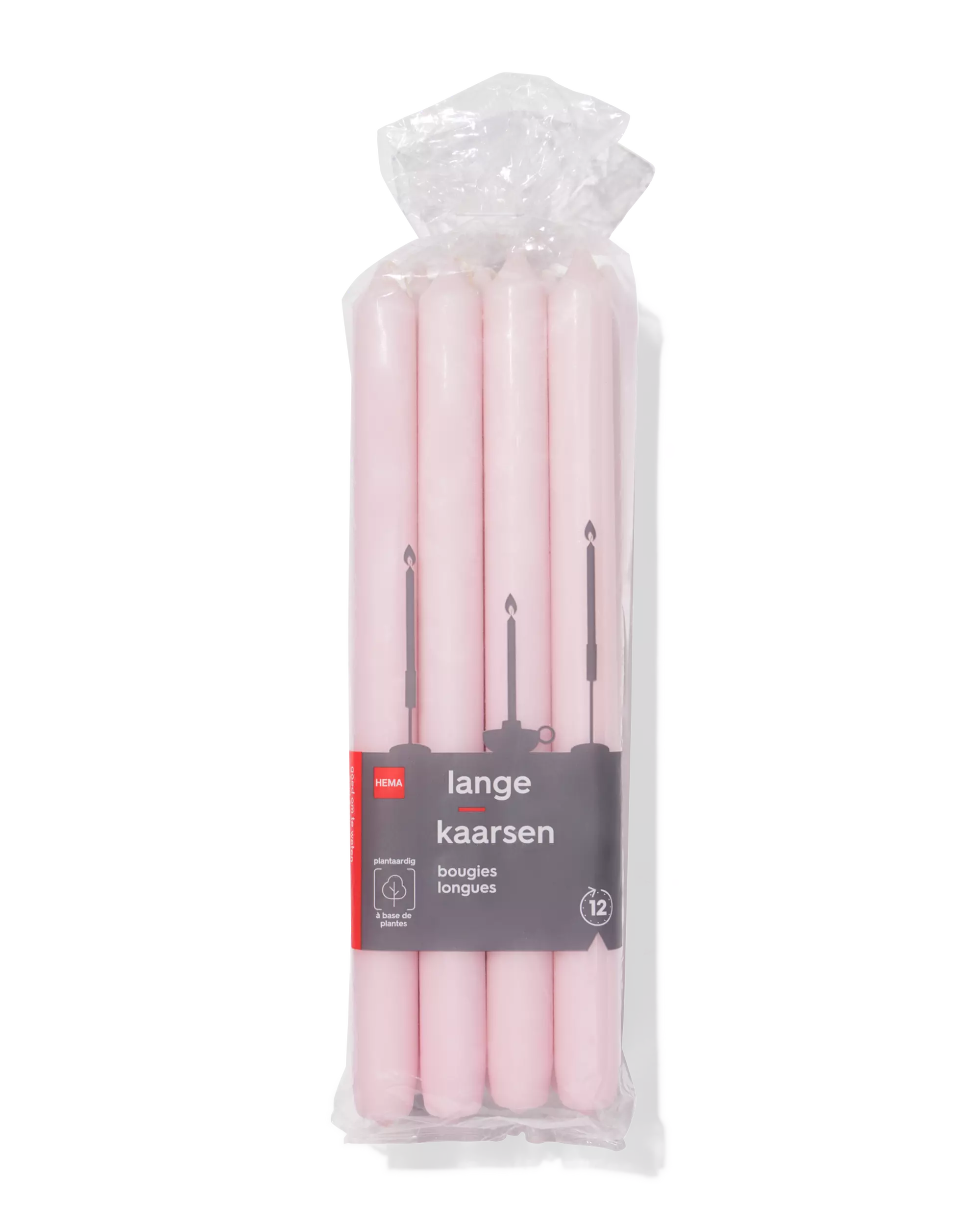 bougie longue longues Ø2,2x29cm rose pâle - 12 pièces