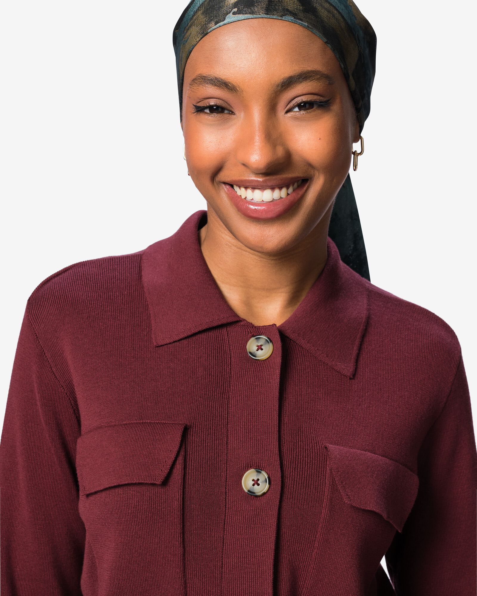 damesvest fijngebreid katoen bordeauxrood bordeauxrood - 36214460BURGUNDYRED - HEMA