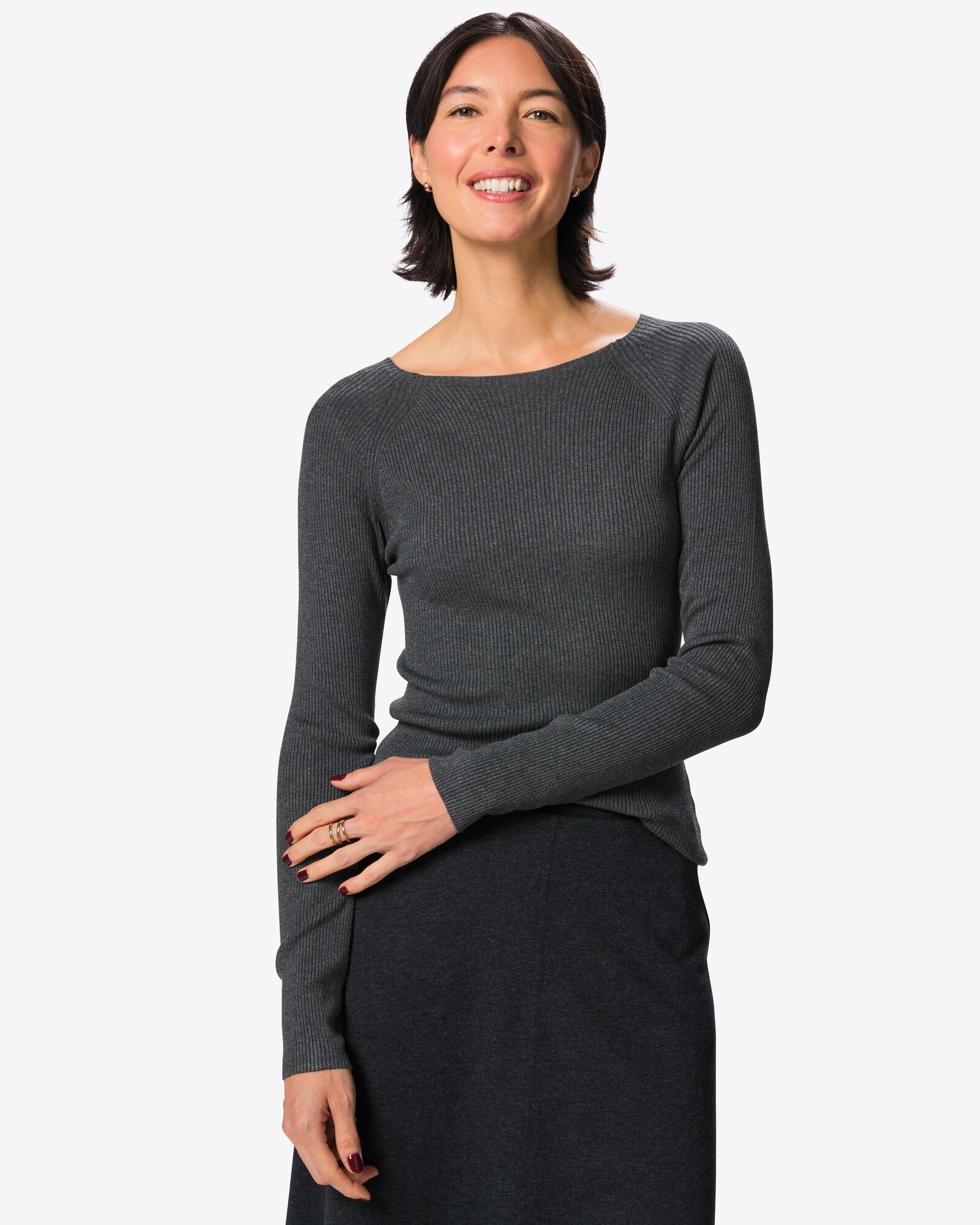 damestrui Louisa rib antraciet antraciet - 36214860ANTHRACITE - HEMA