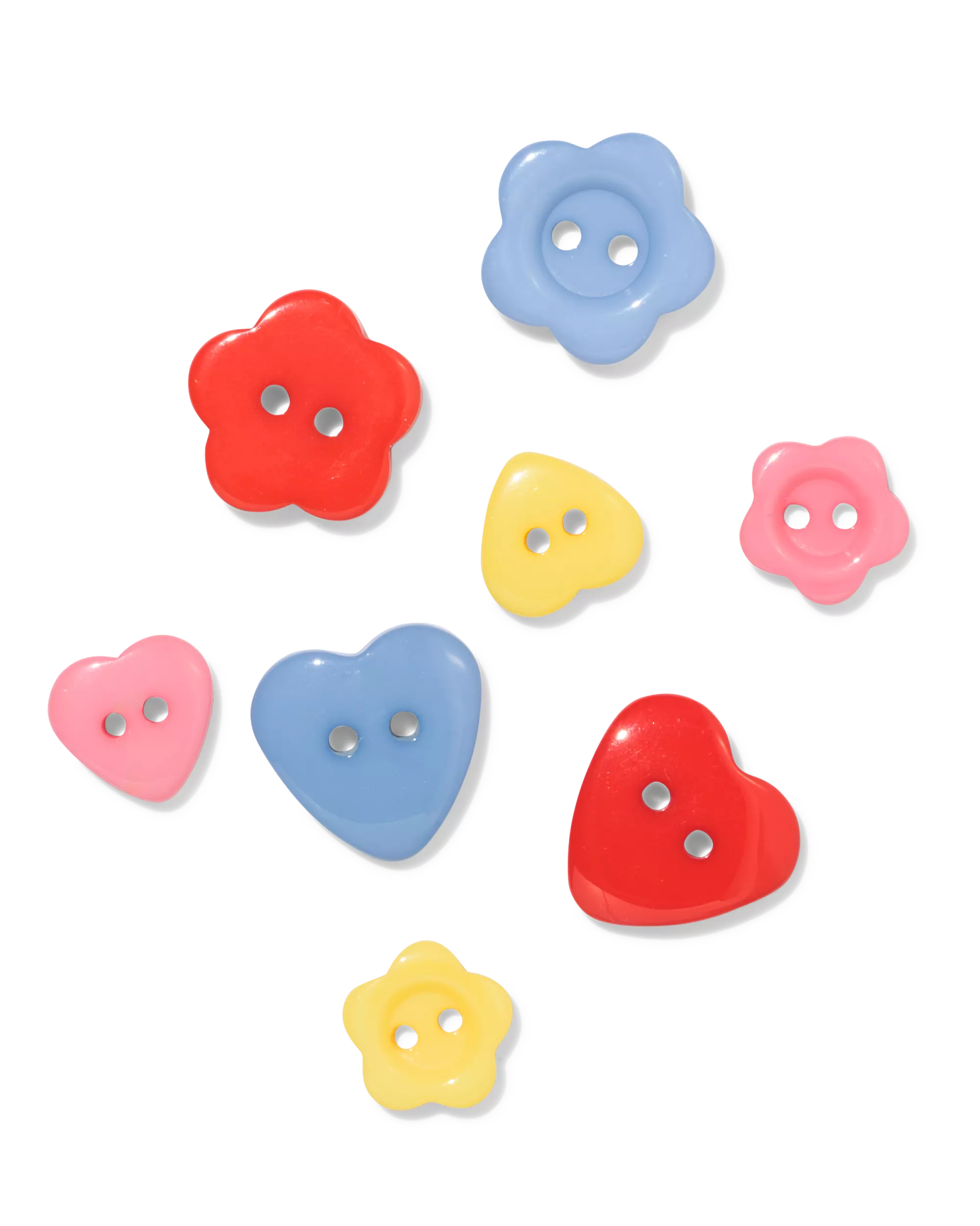 Kinderknopfset mit Blumen und Herzen – 8 Stück