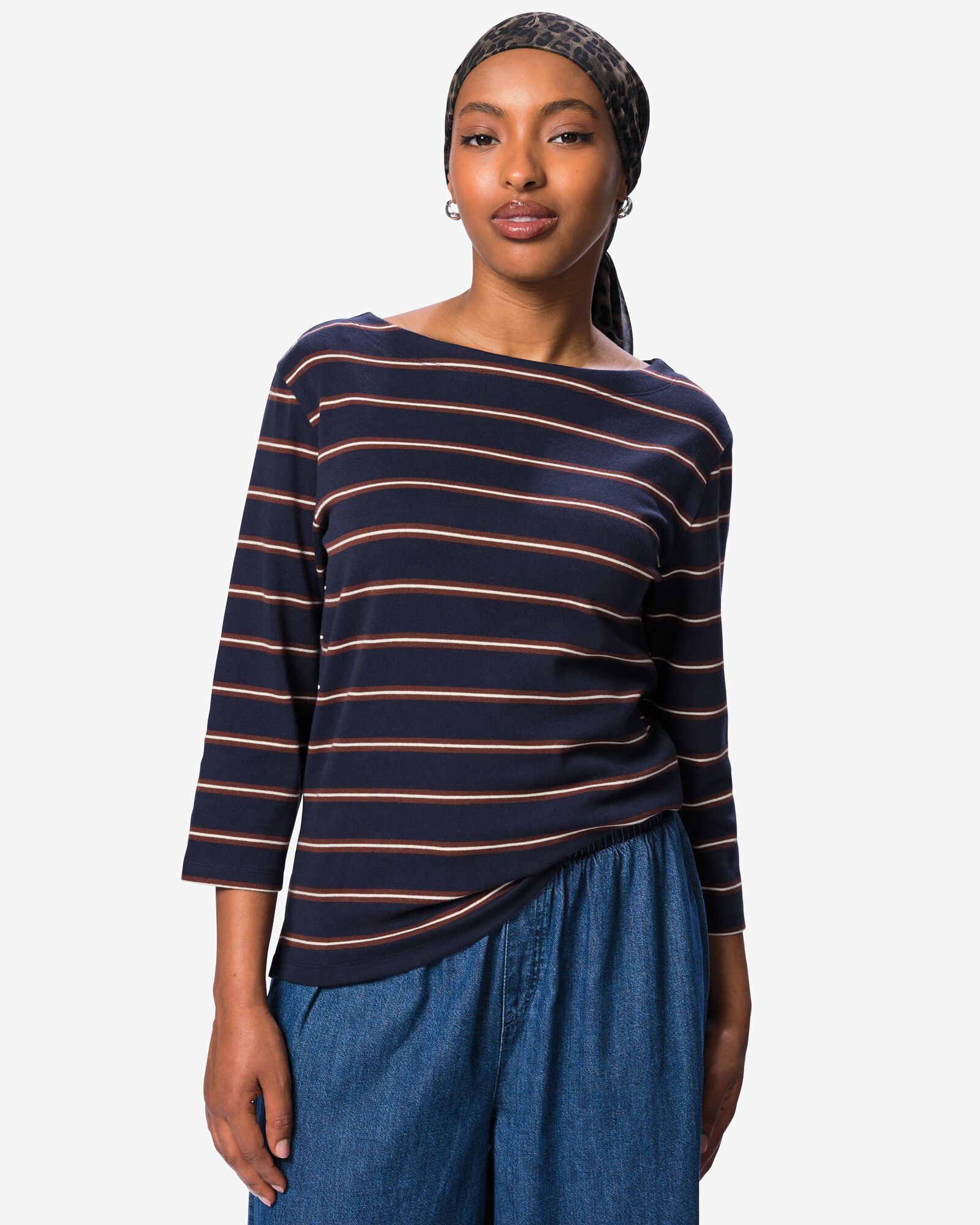 Damen-T-Shirt Cara Jersey gestreift dunkelblau - 36306730DARKBLUE - HEMA