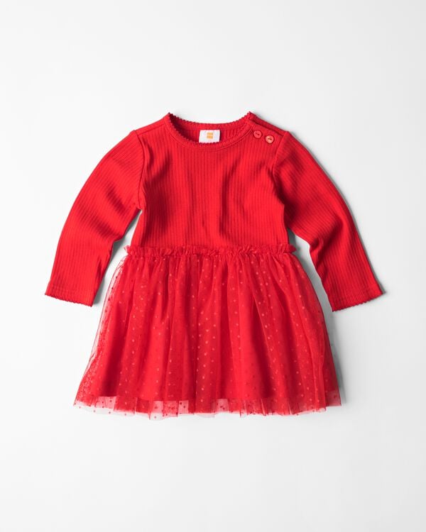babyjurk tule A-lijn rib stippen rood rood - 33027880RED - HEMA