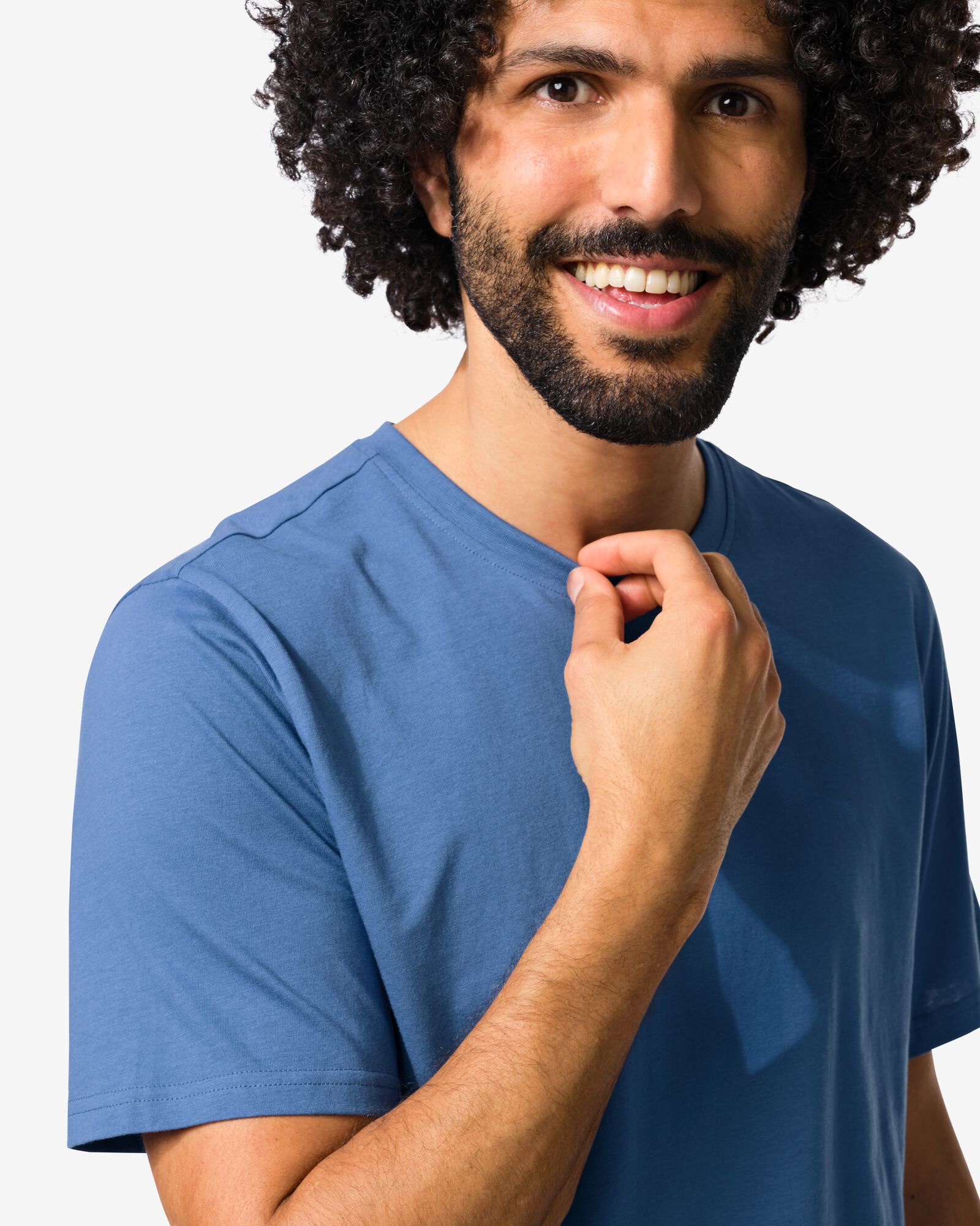 Herren-Kurz-Pyjama Jaap, Jersey mittelblau - 23686530MIDBLUE - HEMA