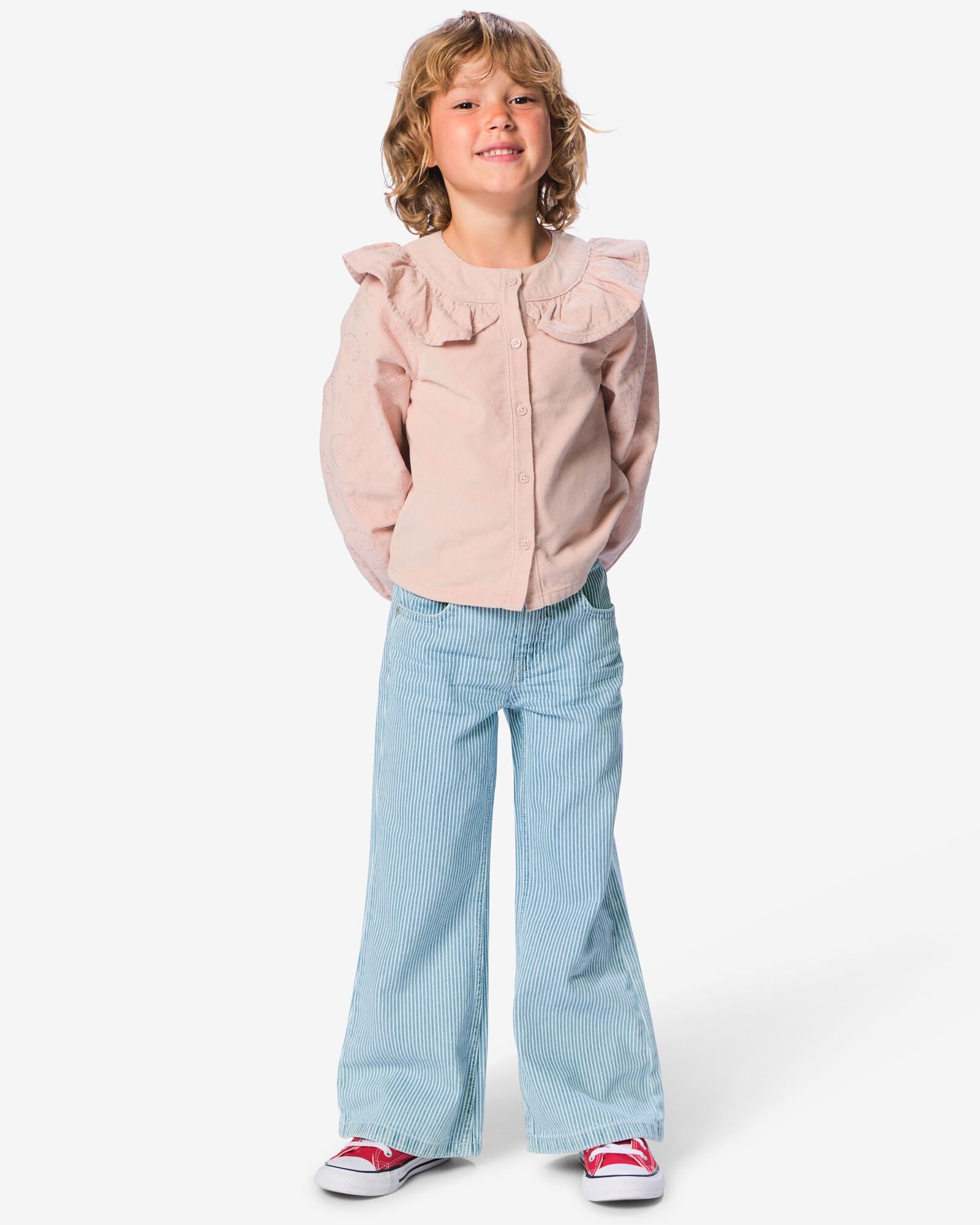 kinderbroek regular fit streep denim denim - 30862943DENIM - HEMA
