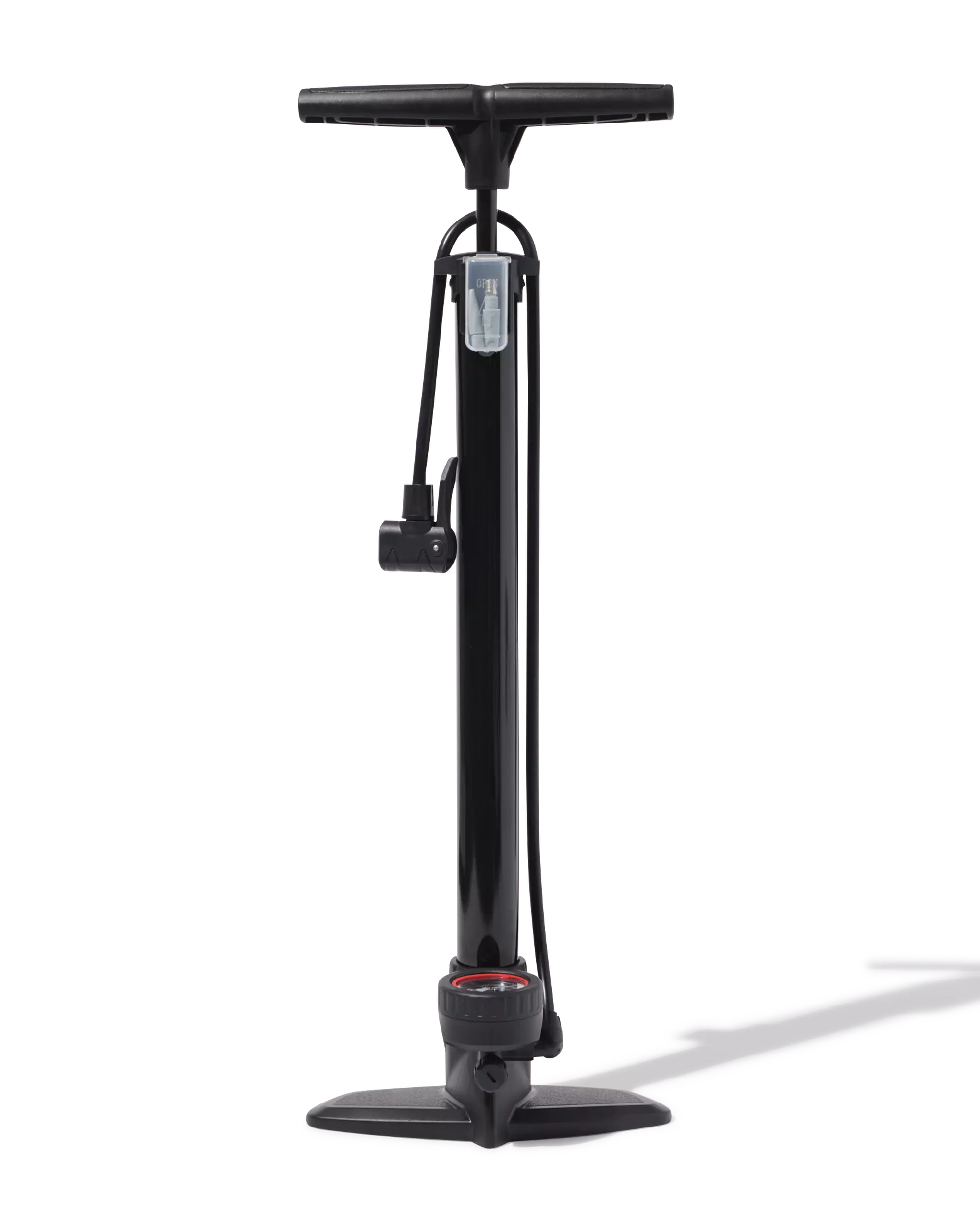 Fahrradpumpe, stehend, mit doppelter Ventilklemme und Manometer