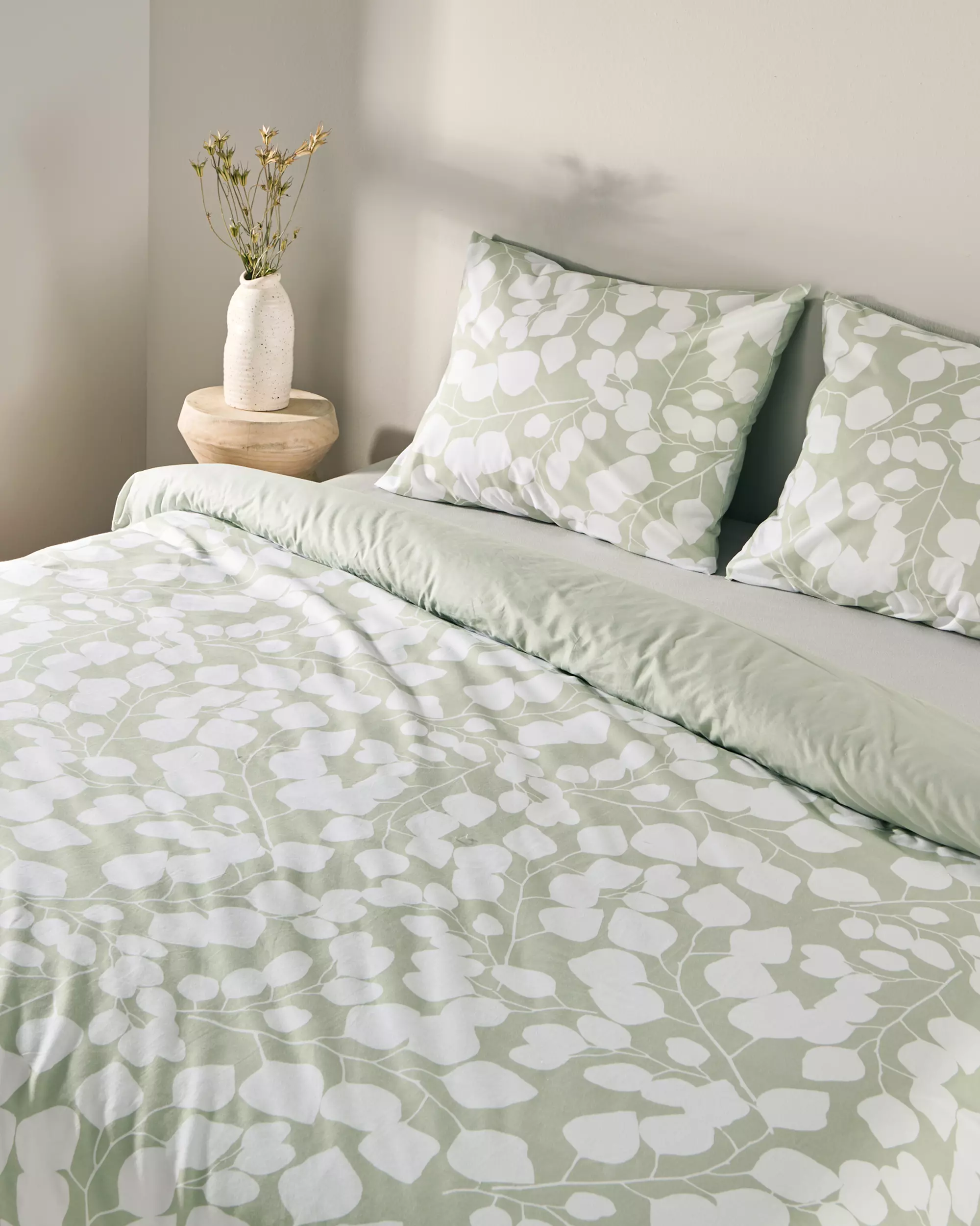 housse de couette 200x200/220cm en coton doux à motif feuilles vertes