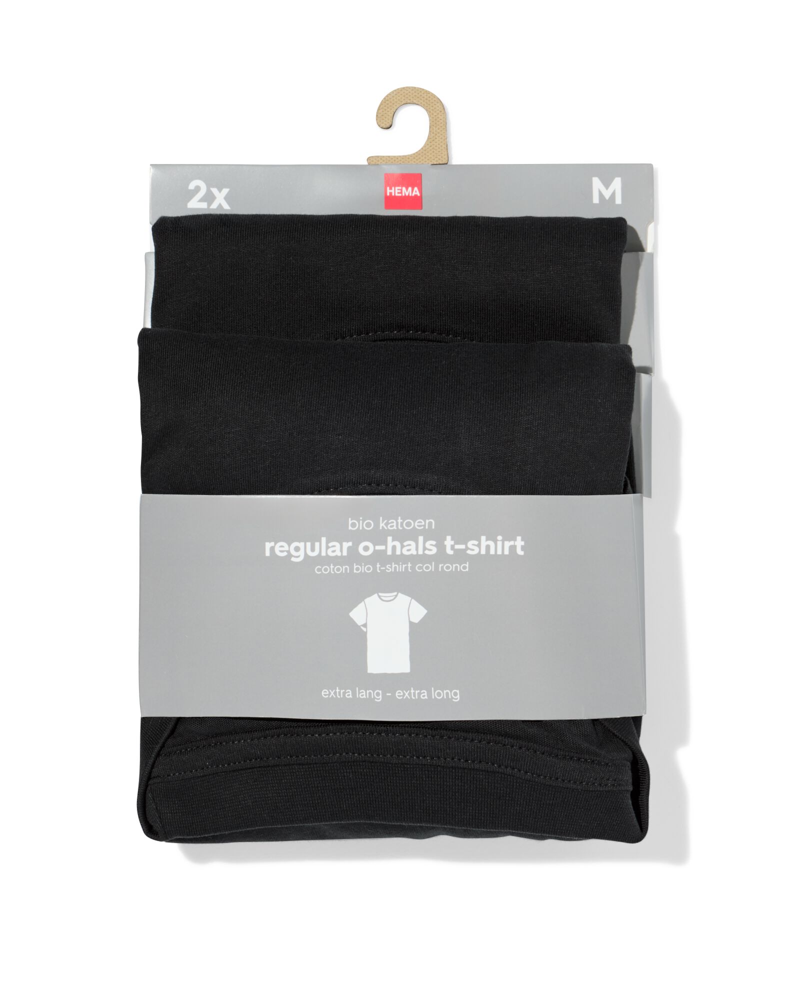 heren t-shirt regular fit o-hals extra lang - 2 stuks zwart zwart - 34277070BLACK - HEMA
