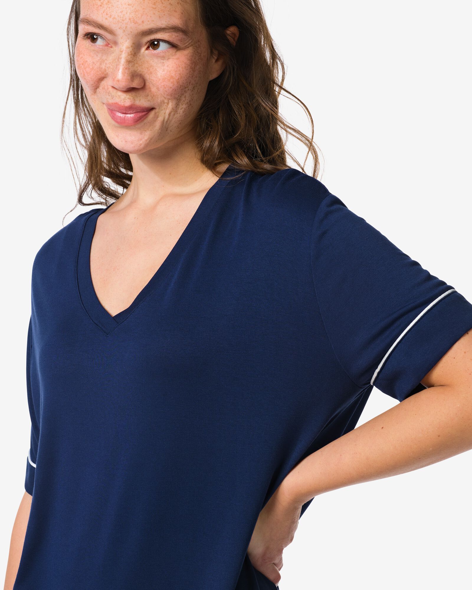 chemise de nuit femme viscose bleu fonc&eacute; - 23410326DARKBLUE - HEMA