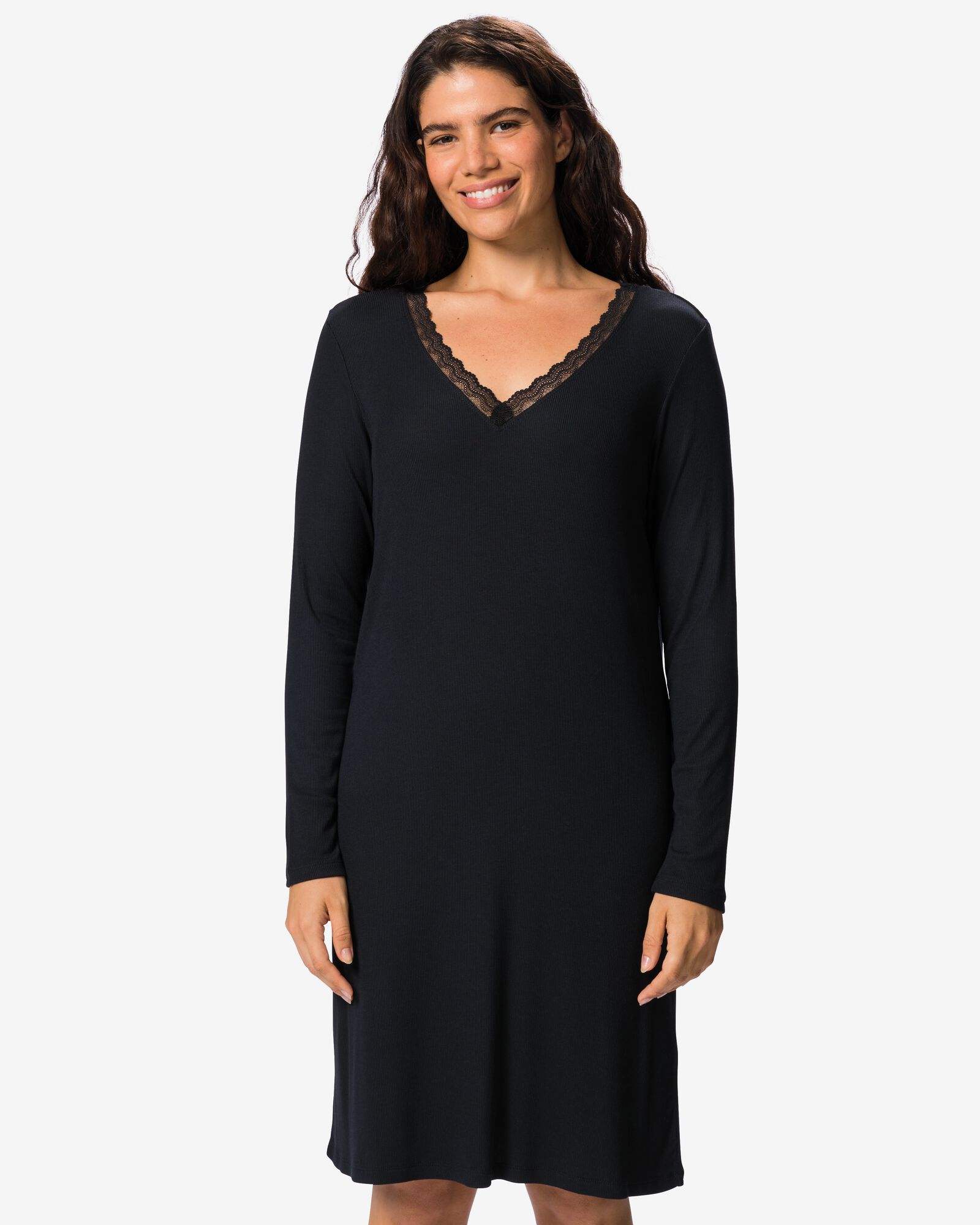 chemise de nuit femme modal c&ocirc;tel&eacute; noir noir - 23401978BLACK - HEMA