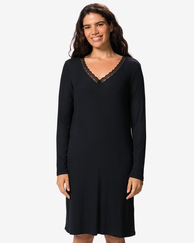 chemise de nuit femme modal c&ocirc;tel&eacute; noir noir - 23401978BLACK - HEMA