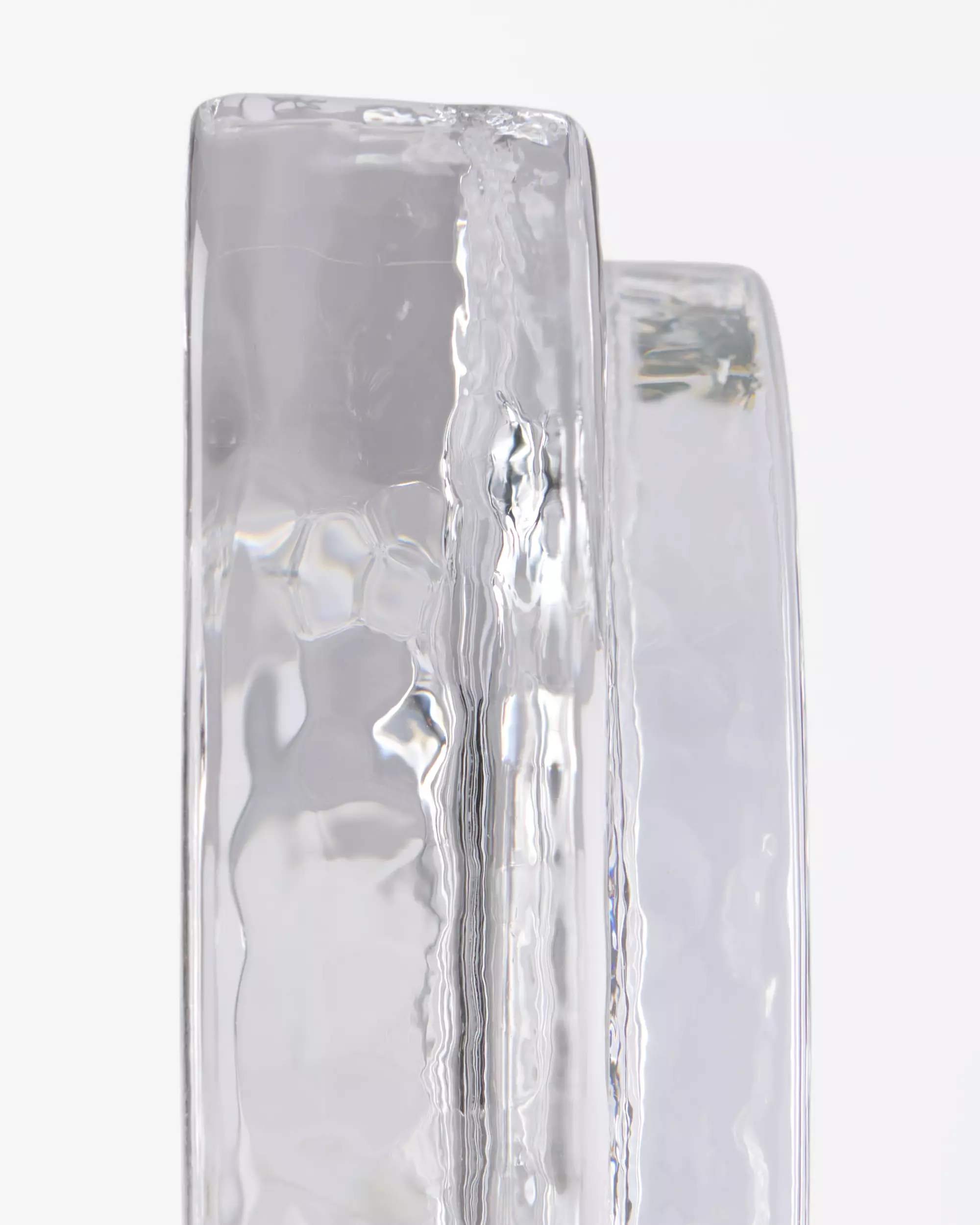 kaarsplateau ⌀9x3cm Kub glas gehamerd transparant