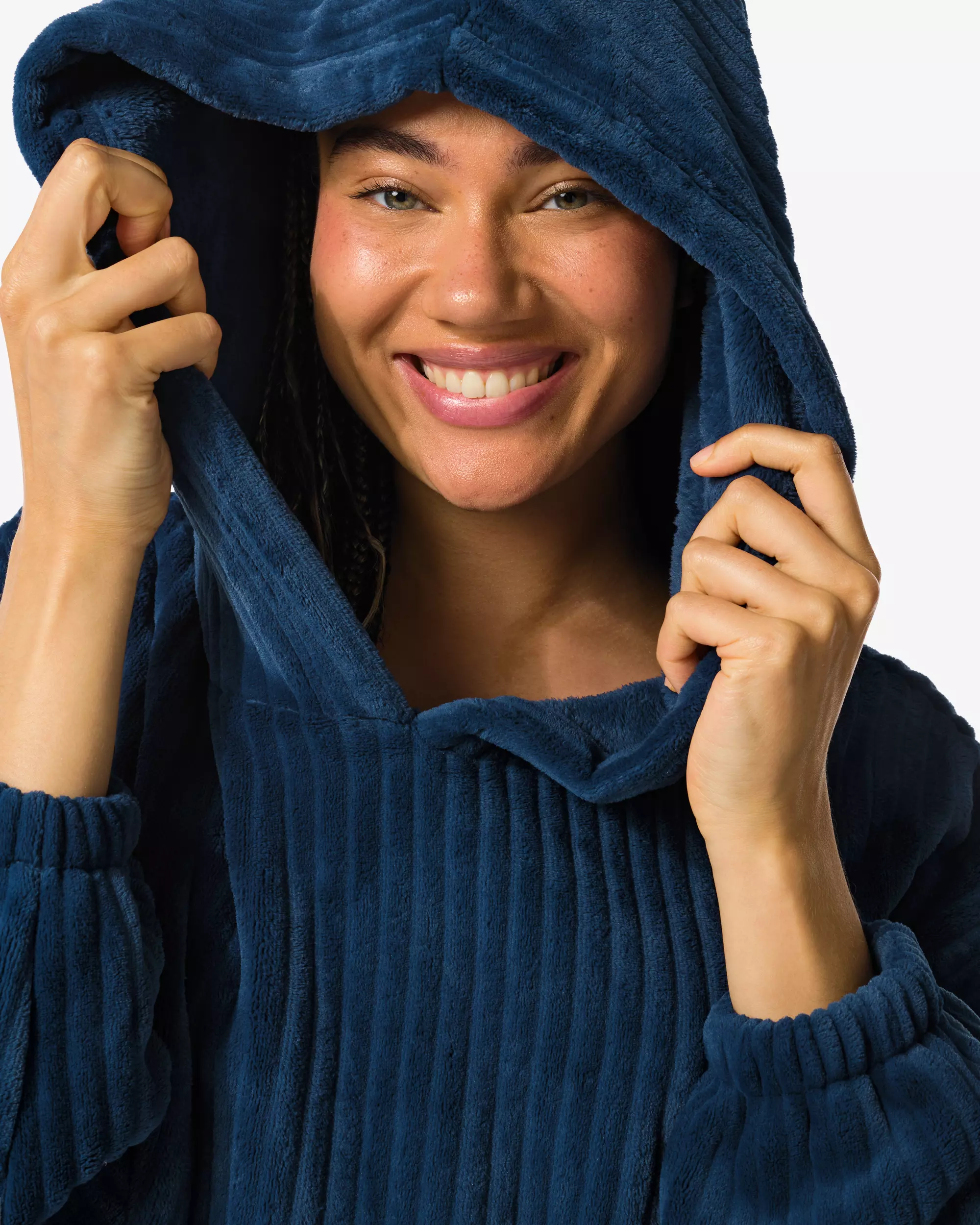 sweat à capuche snuggle hoodie polaire côtelé bleu