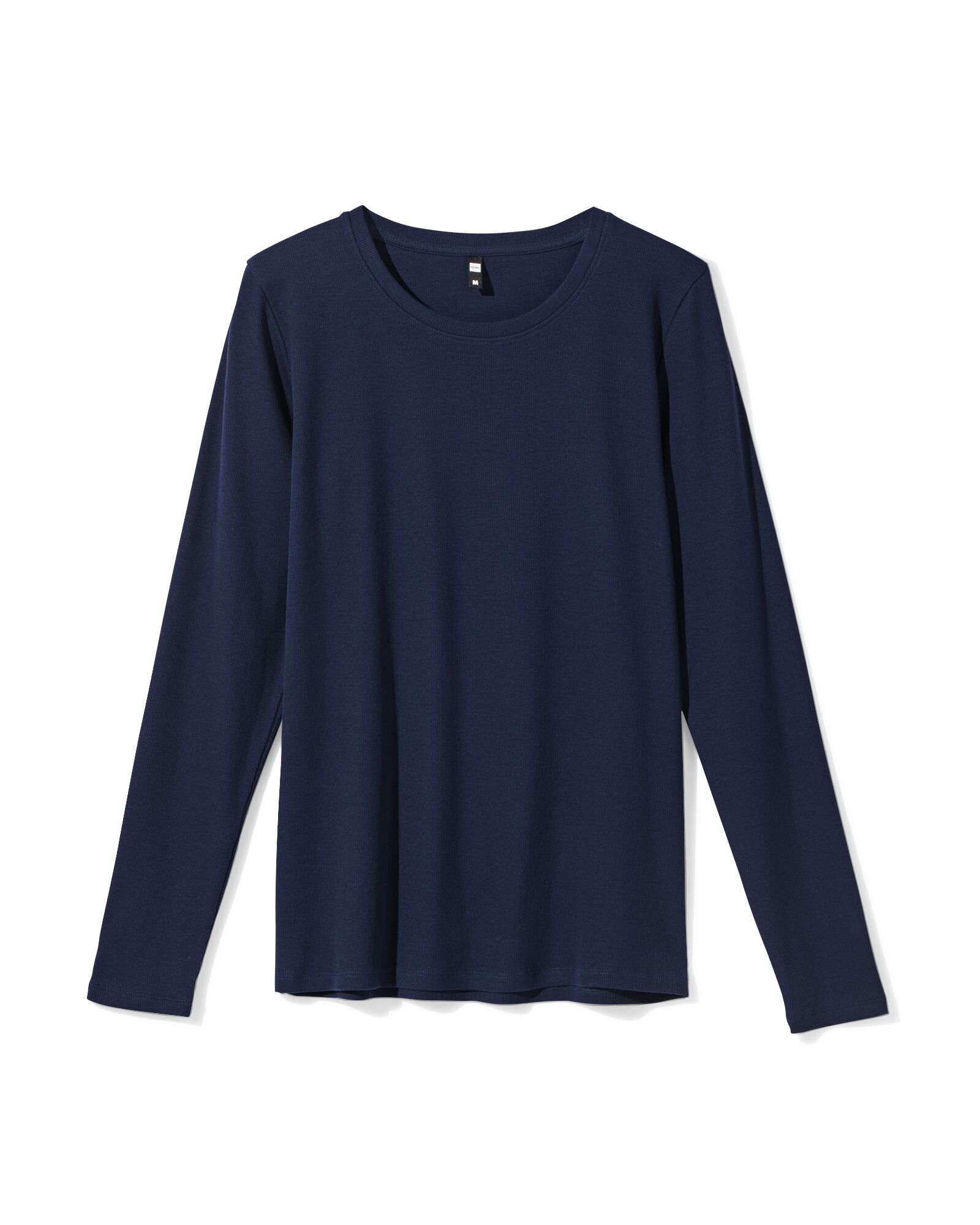dames T-shirt Clara rib katoen donkerblauw donkerblauw - 36306270DARKBLUE - HEMA