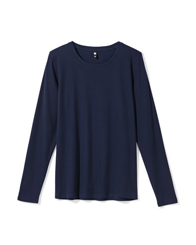 dames T-shirt Clara rib katoen donkerblauw donkerblauw - 36306270DARKBLUE - HEMA