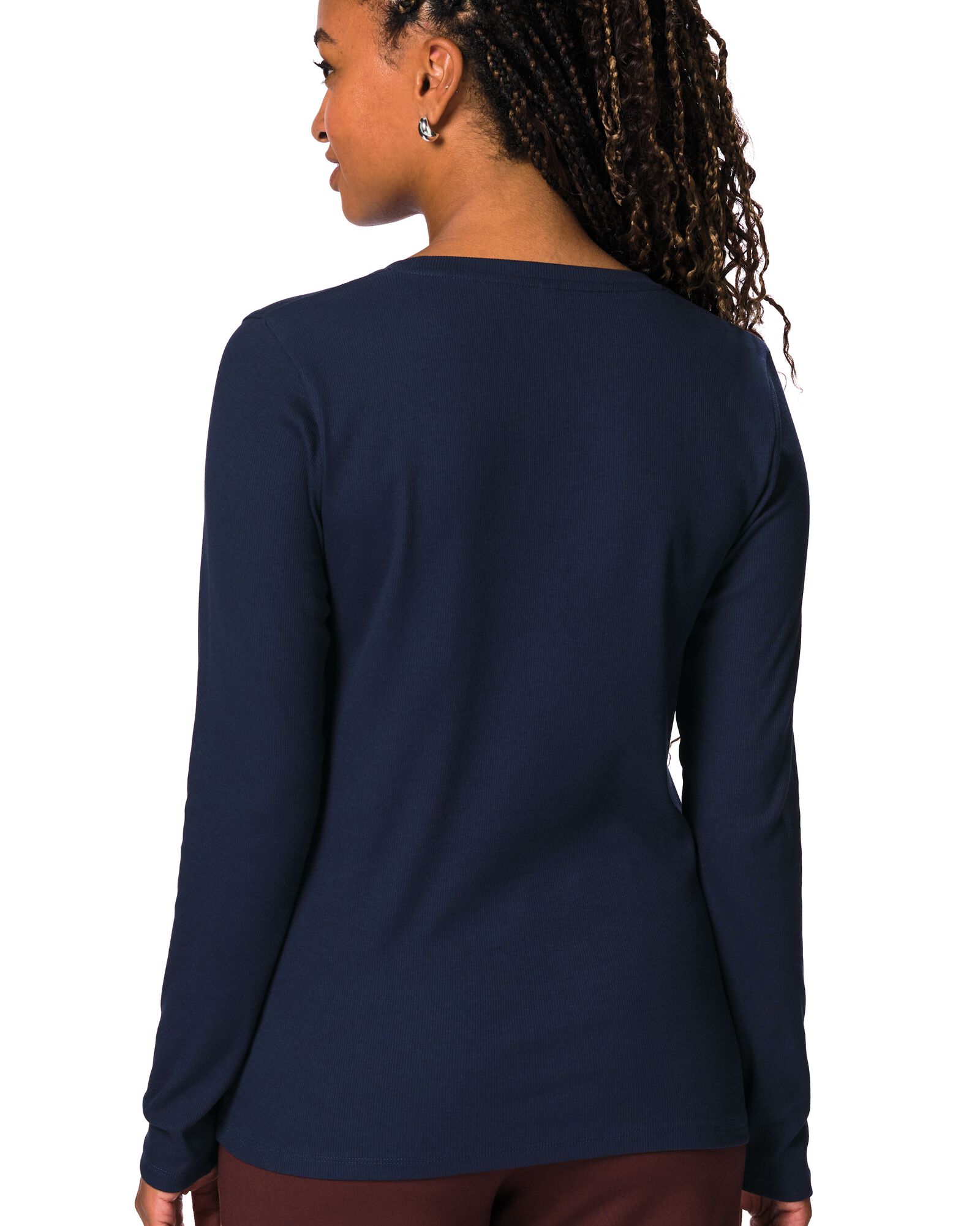 dames T-shirt Clara rib katoen donkerblauw donkerblauw - 36306270DARKBLUE - HEMA