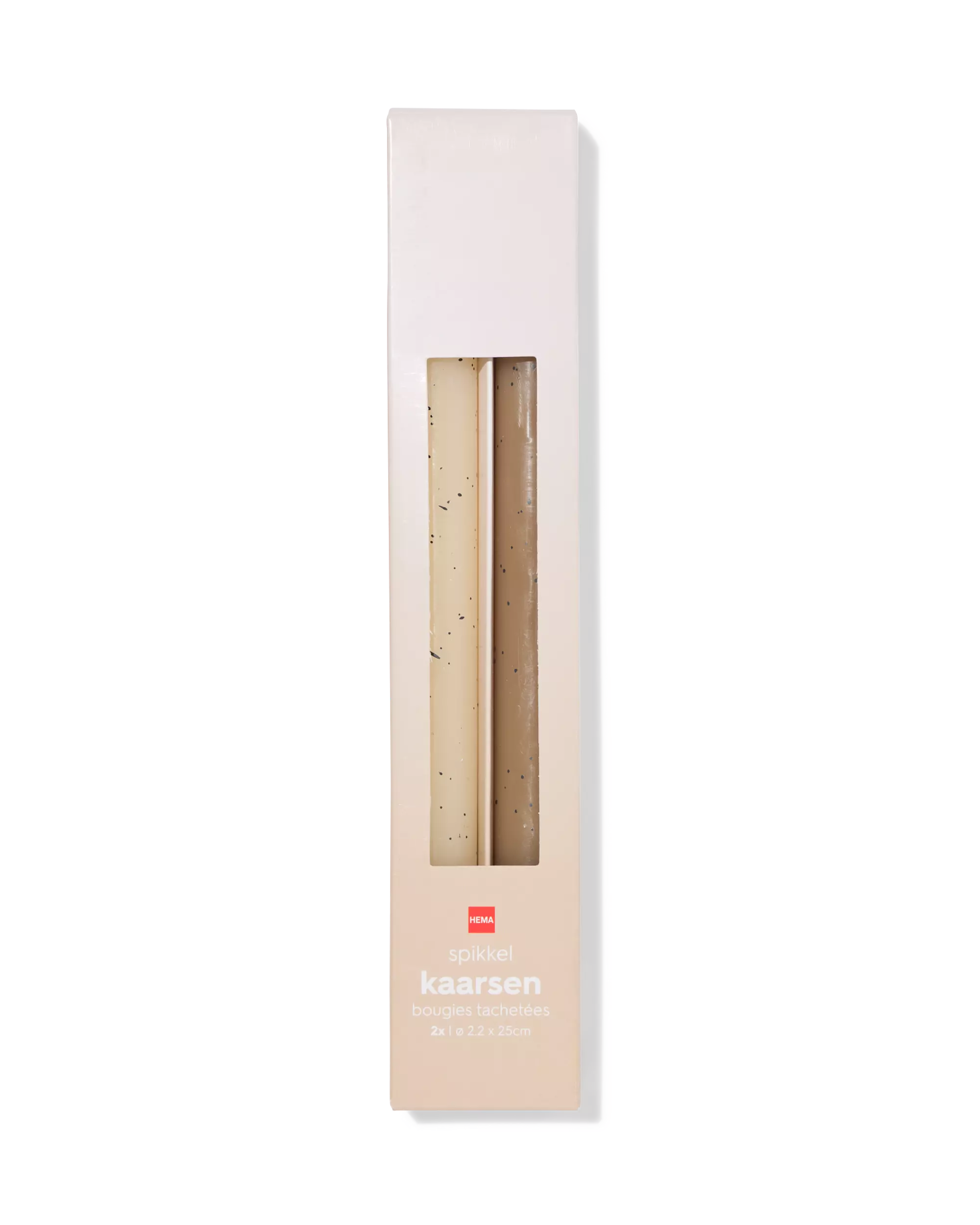 bougies longues ⌀2,2x25cm moucheture naturel - 2 pièces