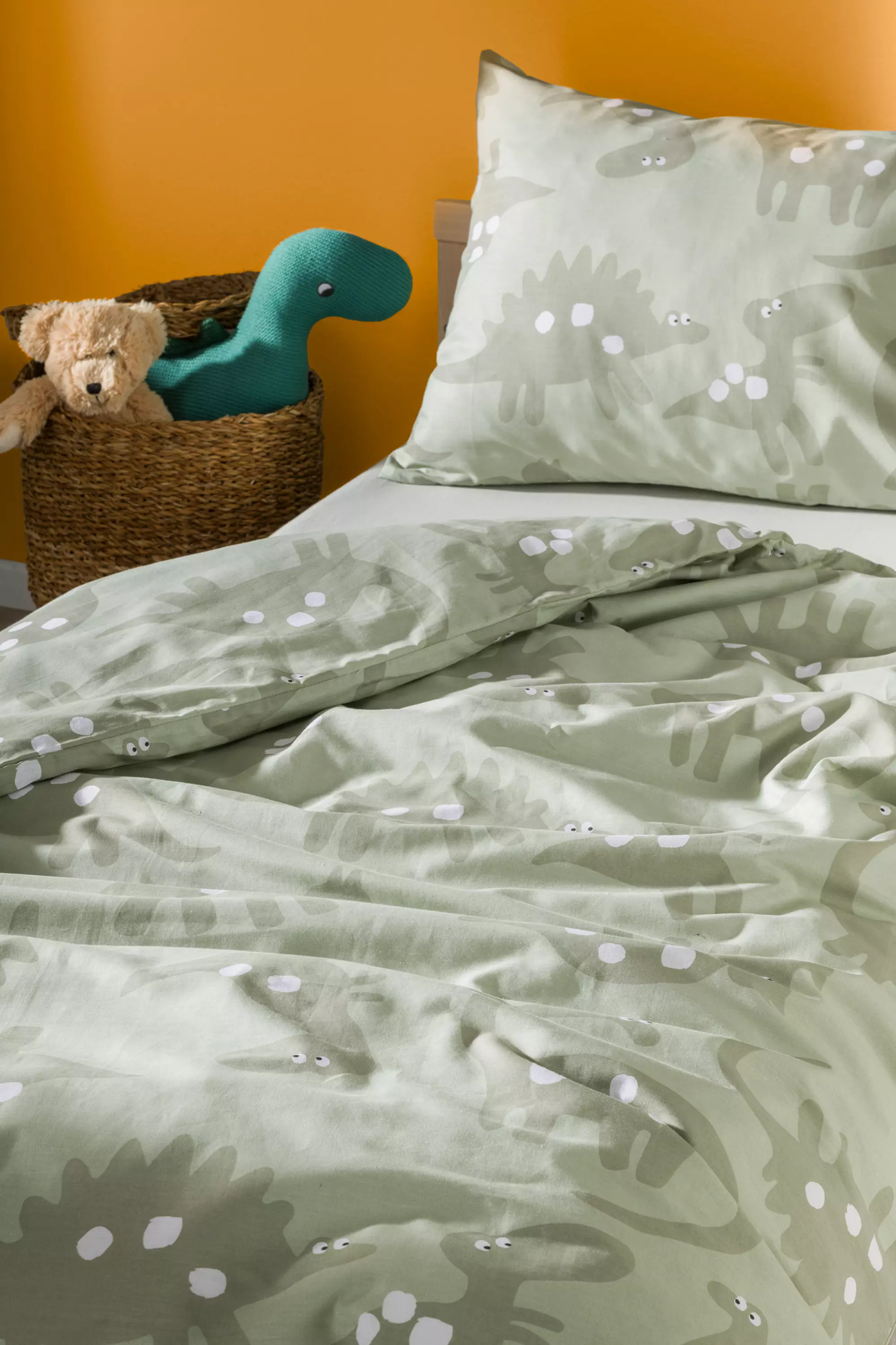 housse de couette tout-petits 120x150 cm coton doux dino verte