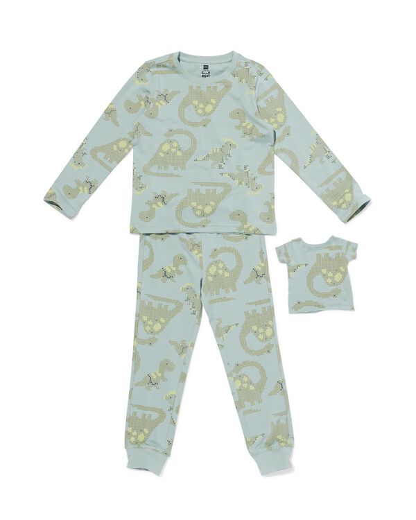 kinderpyjama dino met poppenpyjama groen groen - 23005720GREEN - HEMA
